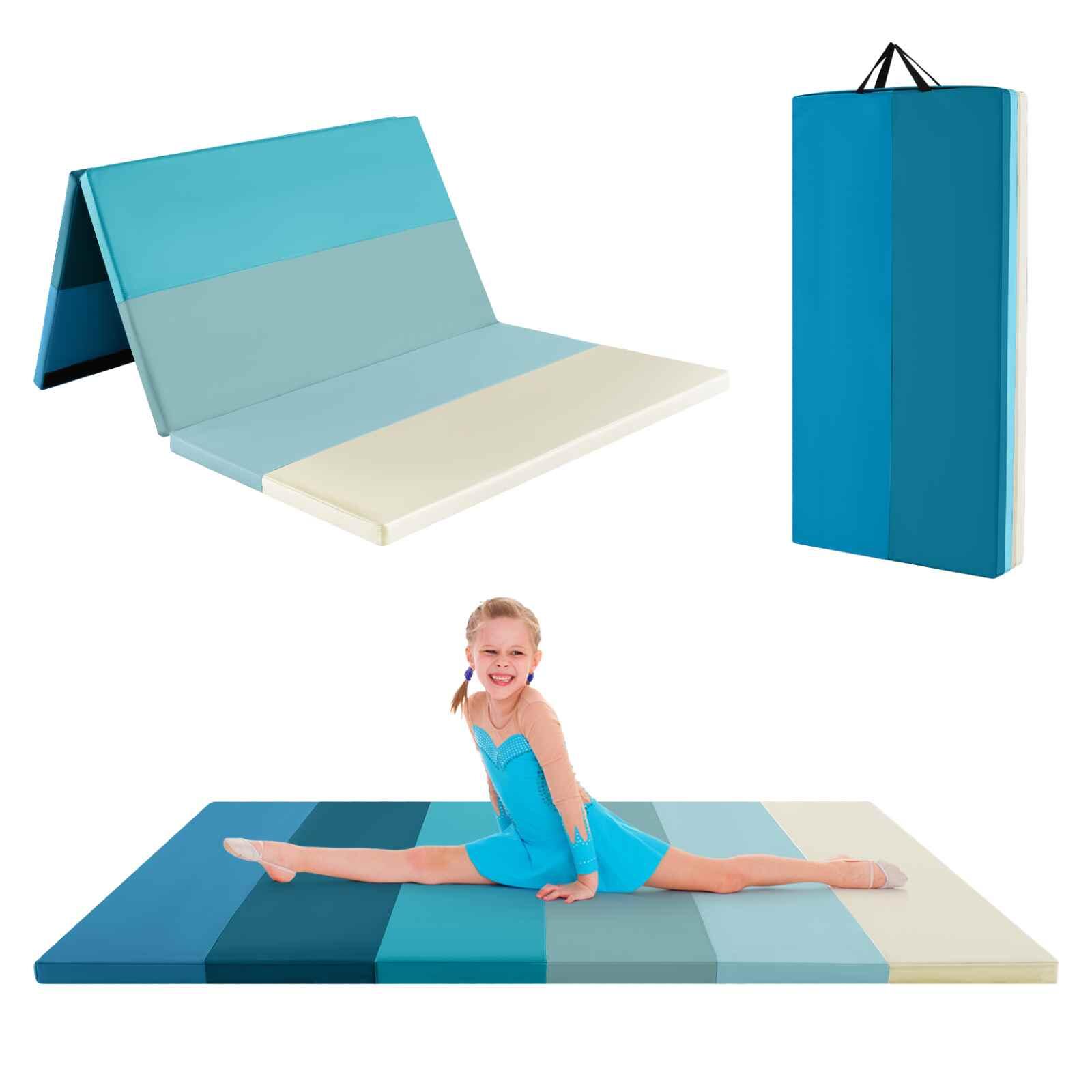 1.8x1.2m Tri-Fold Gymnastics Tumbling Mat w/Handles Blue