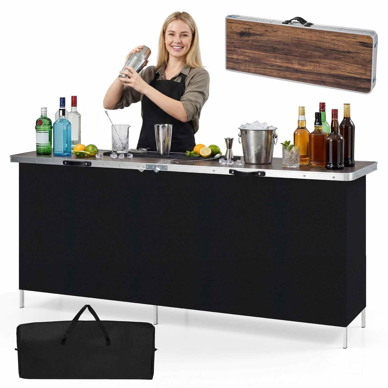 2-Tier Folding Camping Table Aluminum Picnic Table w/Open Shelf