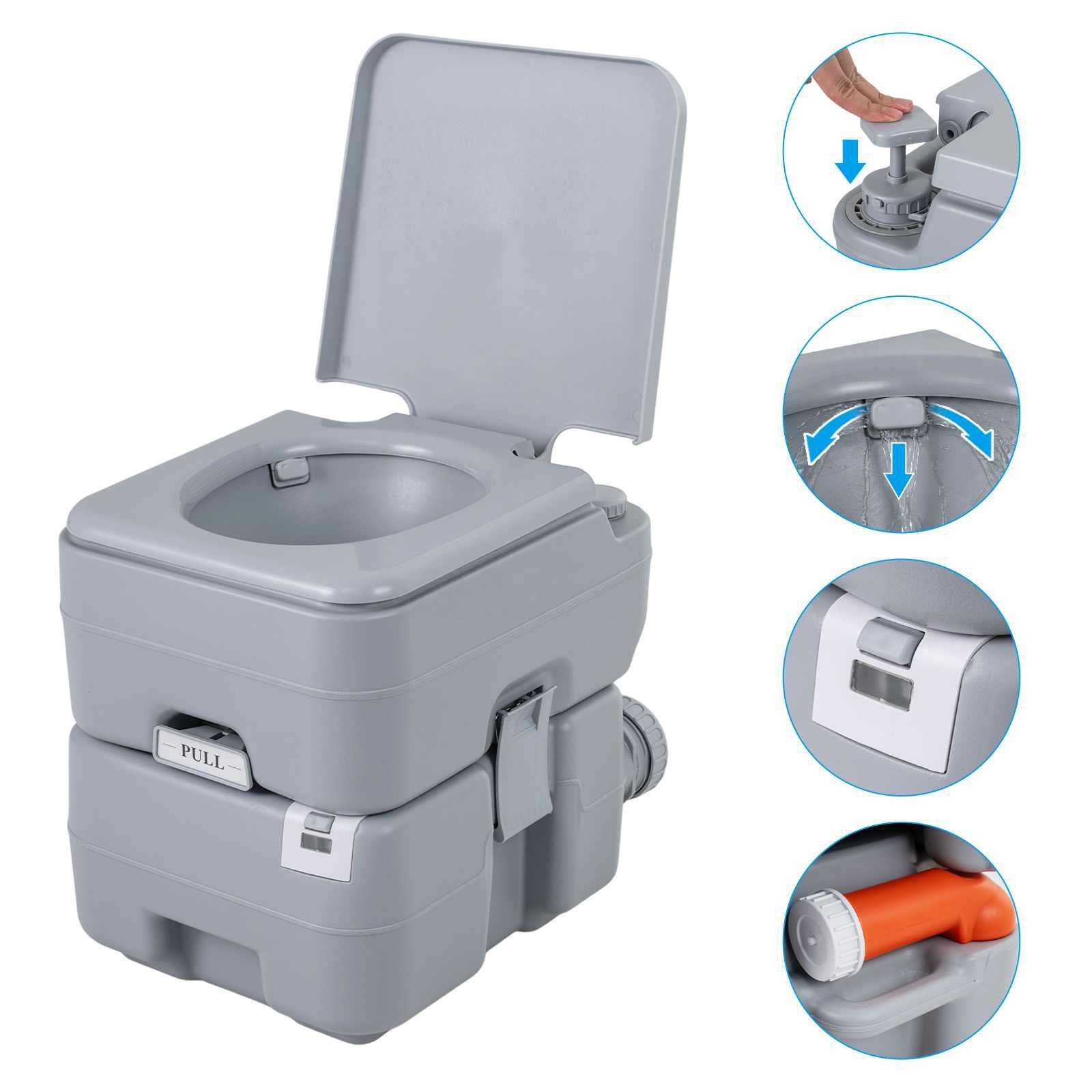 22L Portable Camping Toilet w/Level Indicator & Detachable Tank Grey