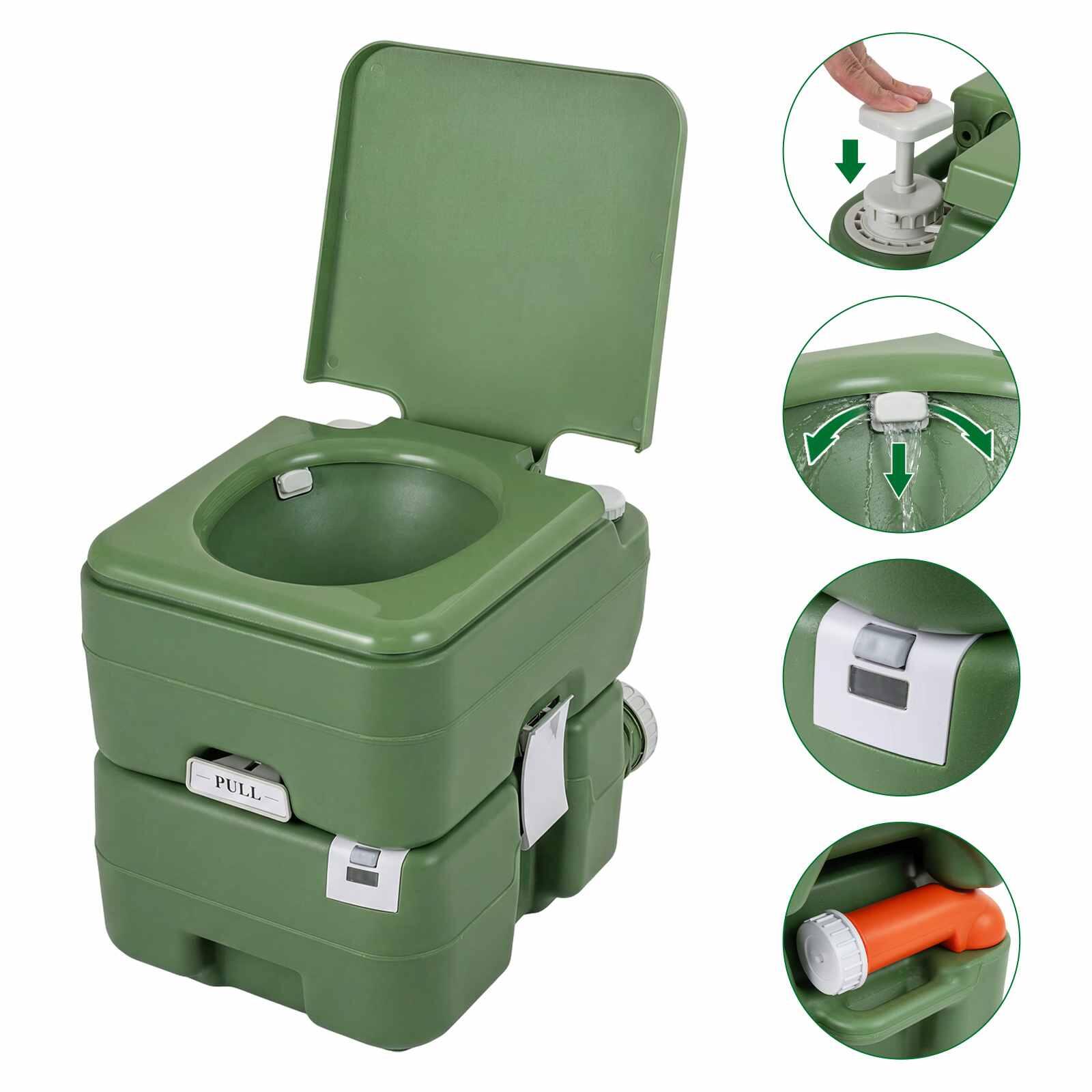 22L Portable Camping Toilet w/Level Indicator & Detachable Tank Green