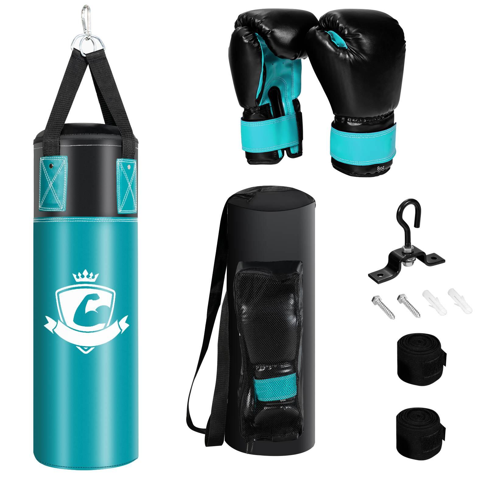 Filled Boxing Bag Set w/Gloves & Hand Wraps for Training