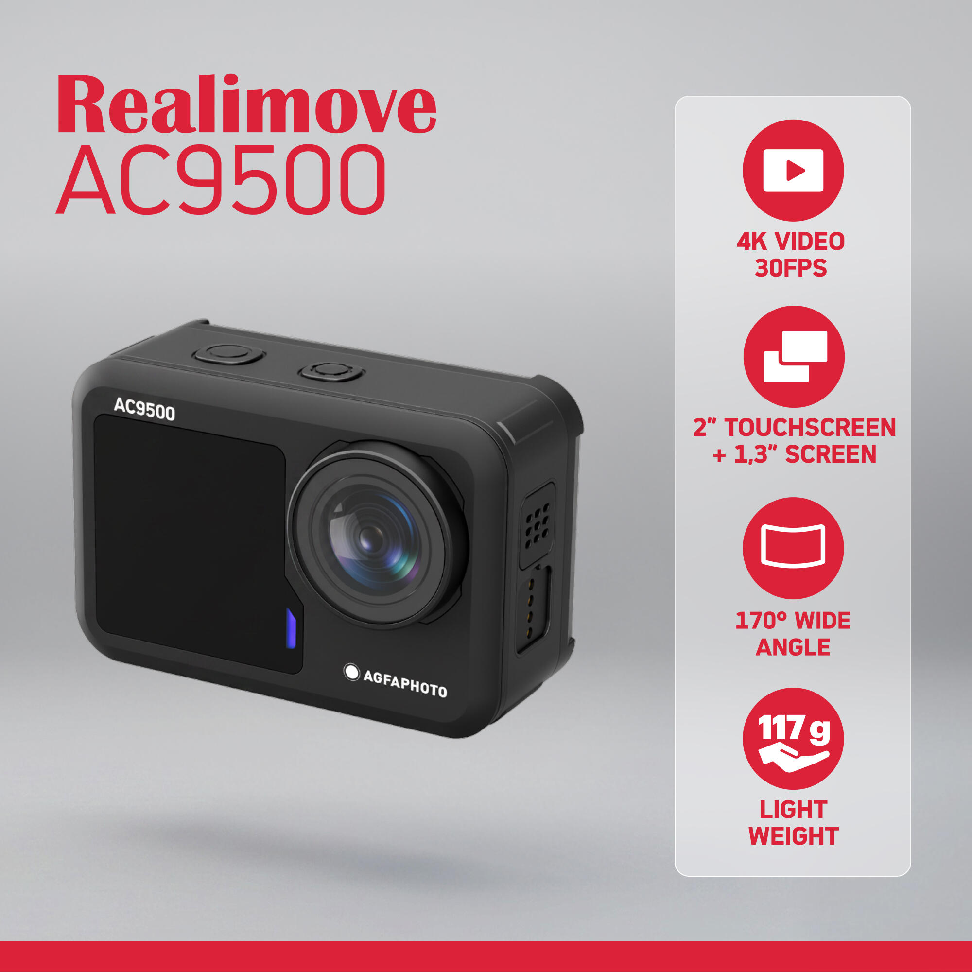 AGFAPHOTO AC9500 - Caméra Sport 4K 16MP 170° avec Stabilisation - Noir 2/5