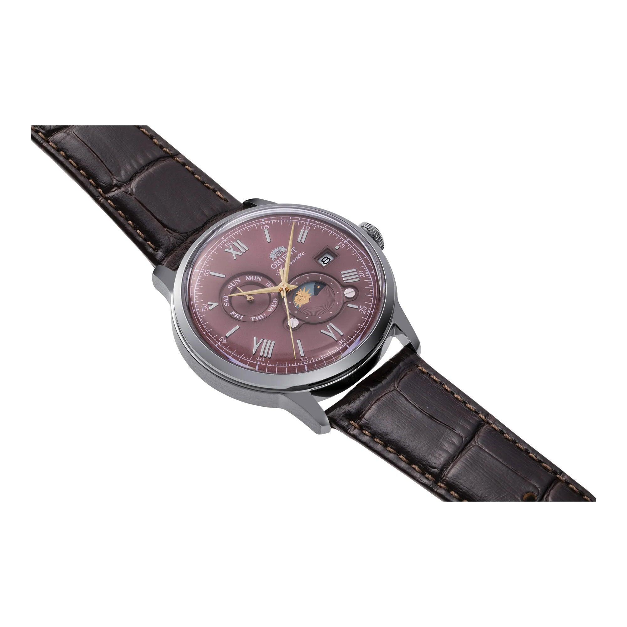 ORIENT Classic Bambino Sun & Moon RA-AK0807R Montre homme mécanique cuir 3/4