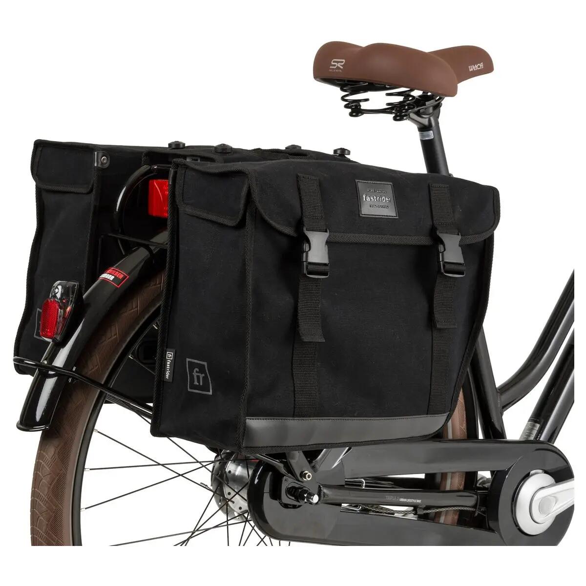 Dubbele fietstas Canvas 41L waterafstotend met regenoren 2/7