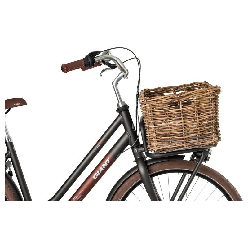 Coș pentru bicicletă din ratan, lucrat manual, maro, cu mânere