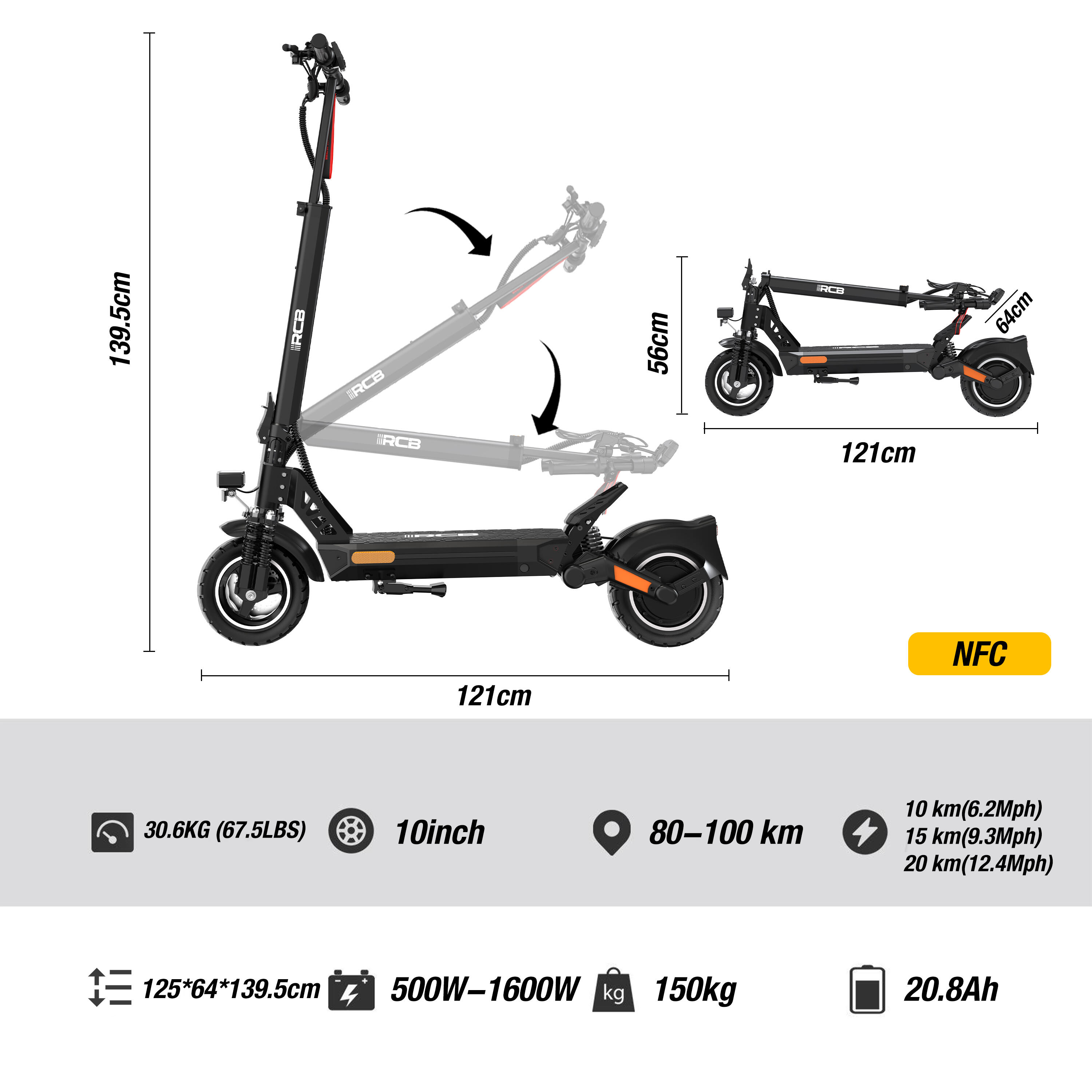 ​​Monopattino RCB D5 Ultra 20.8Ah con NFC, frecce anteriori/posteriori - 100km​ 6/7