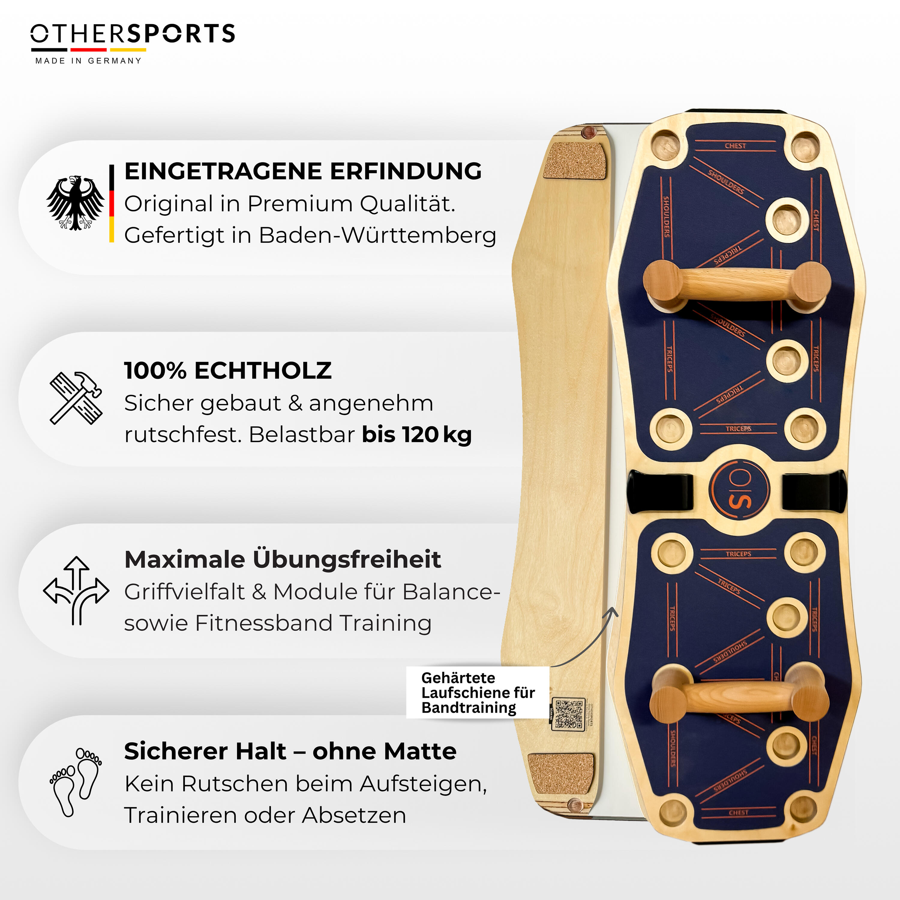 Sportboard 4 Resistance - Fitness Balance Board (Blau) mit Stange, Rolle & Band 5/8