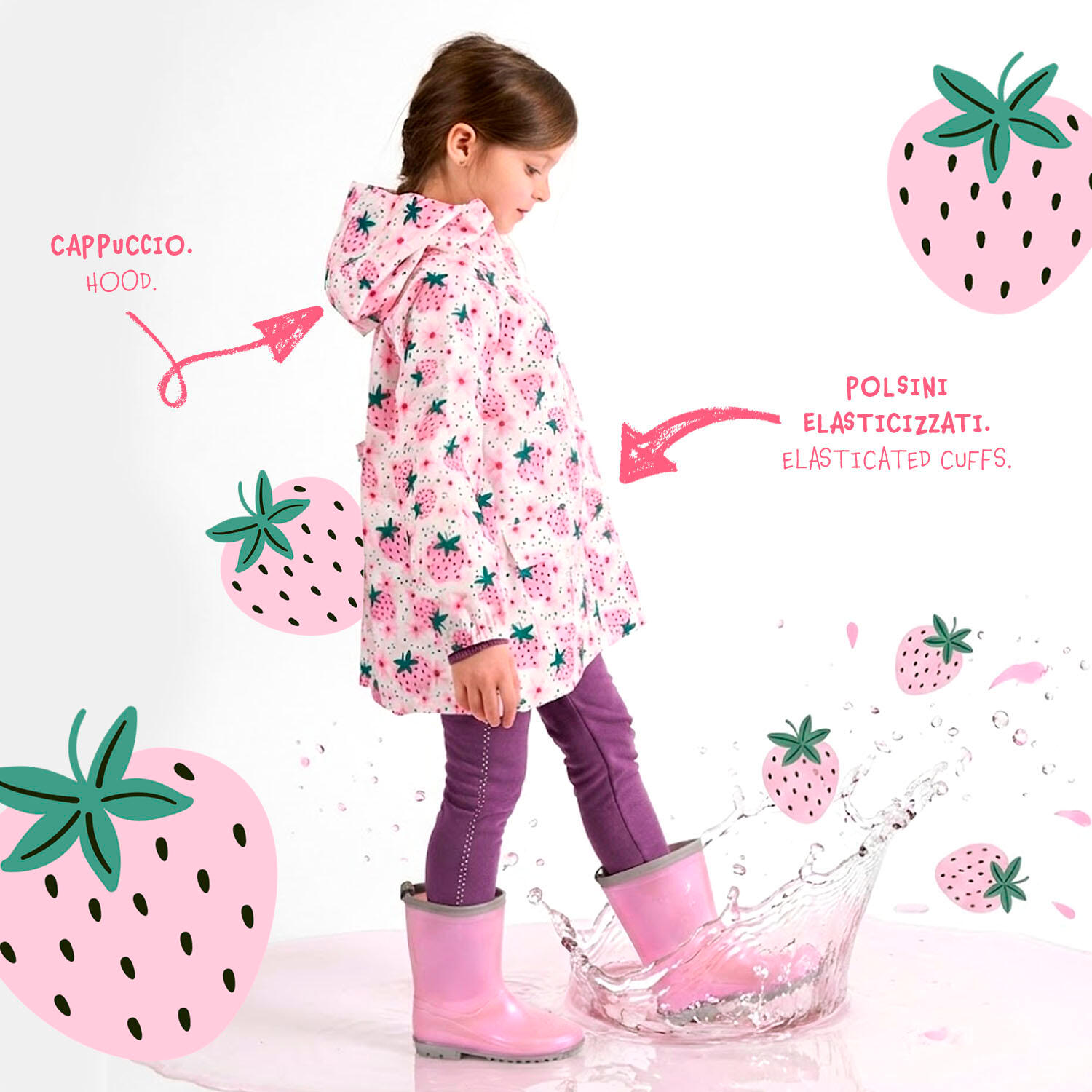 Trench Impermeabile Bambina Fragole 3/7