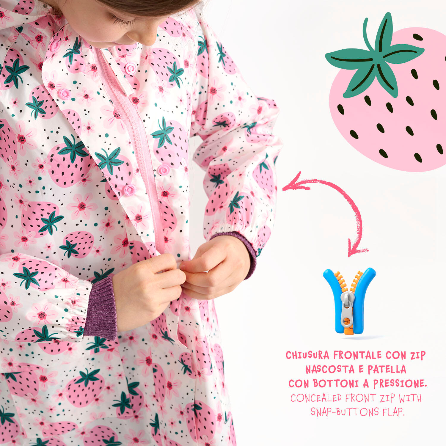 Trench Impermeabile Bambina Fragole 5/7