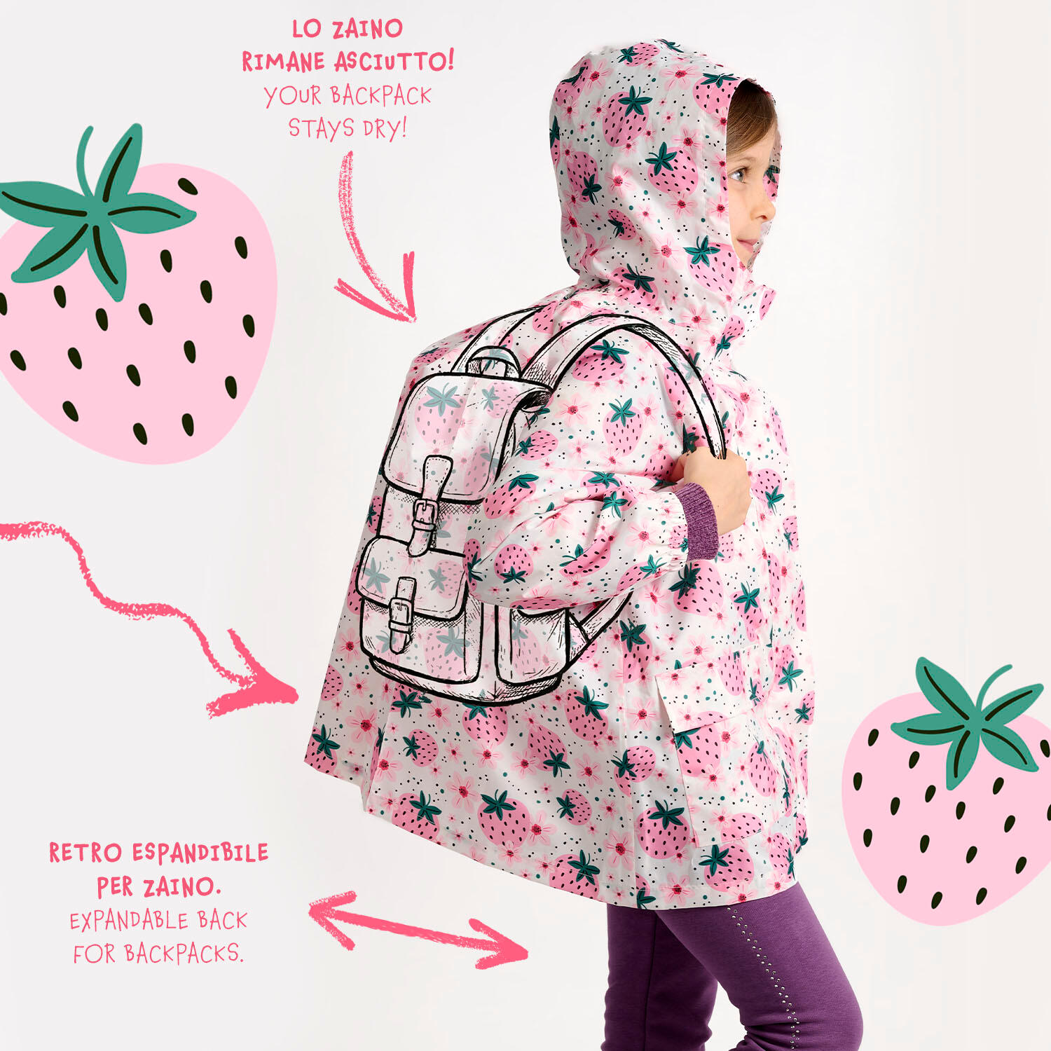 Trench Impermeabile Bambina Fragole 4/7