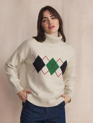 Pull col roulé Femme - BURLICOL Blanc/ecru