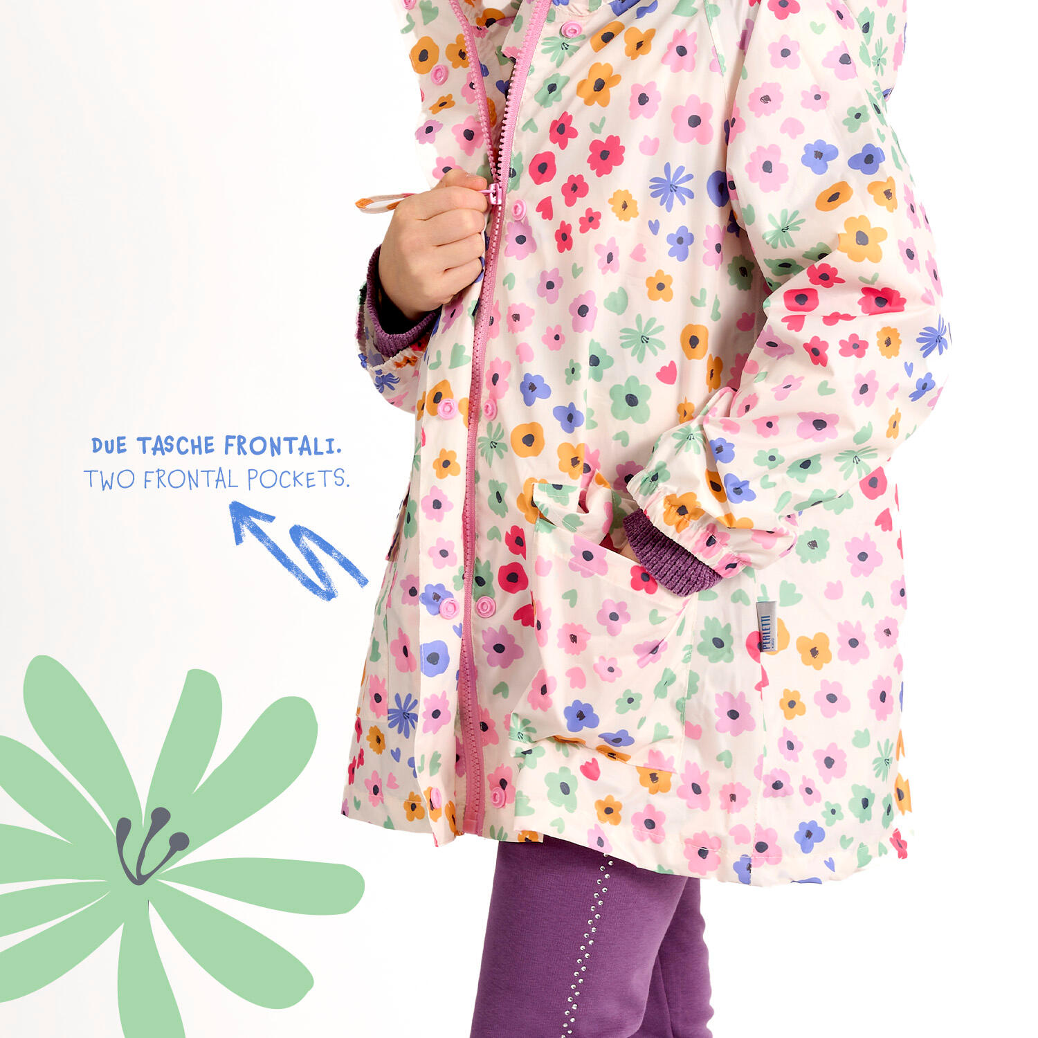 Trench Impermeabile Bambina Fiori 6/7