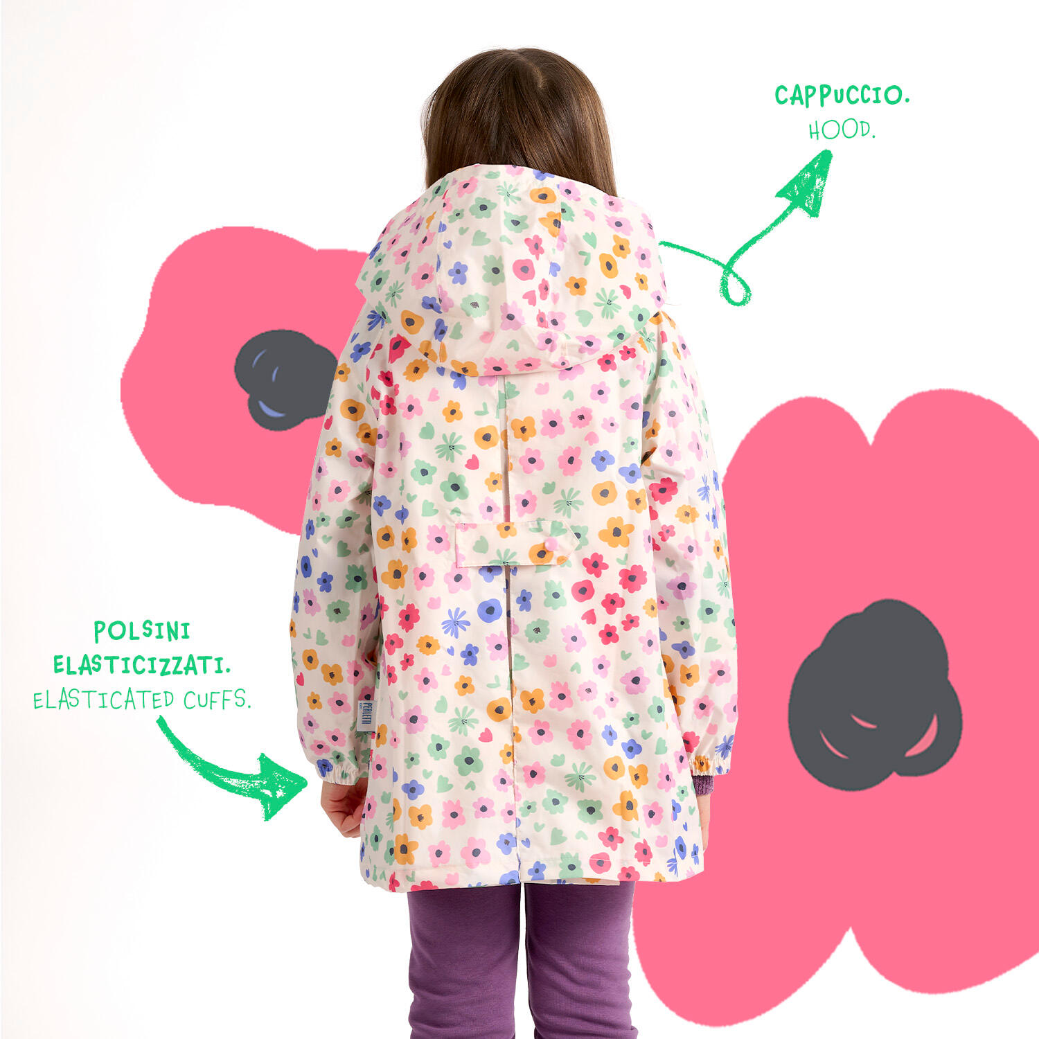 Trench Impermeabile Bambina Fiori 3/7