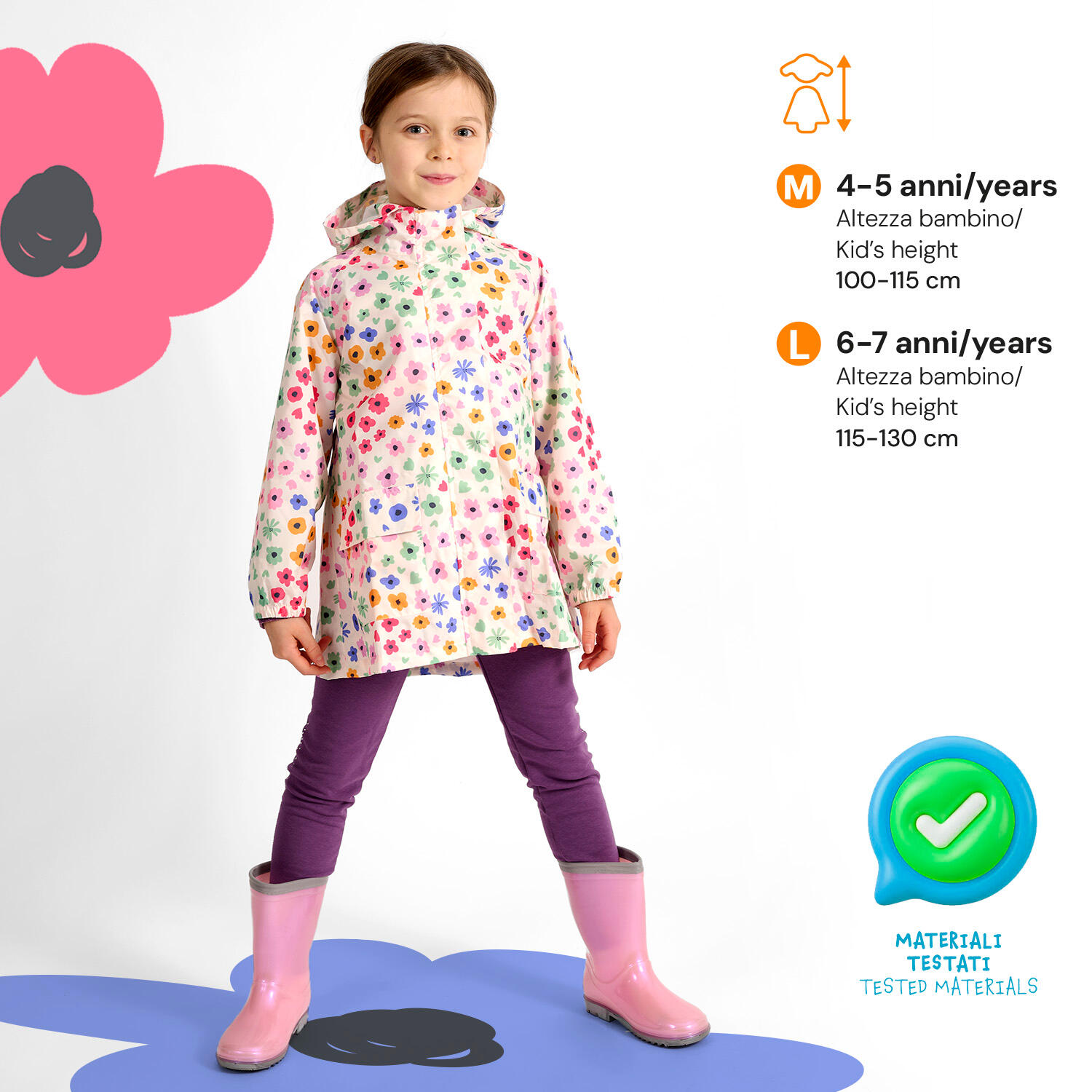 Trench Impermeabile Bambina Fiori 2/7