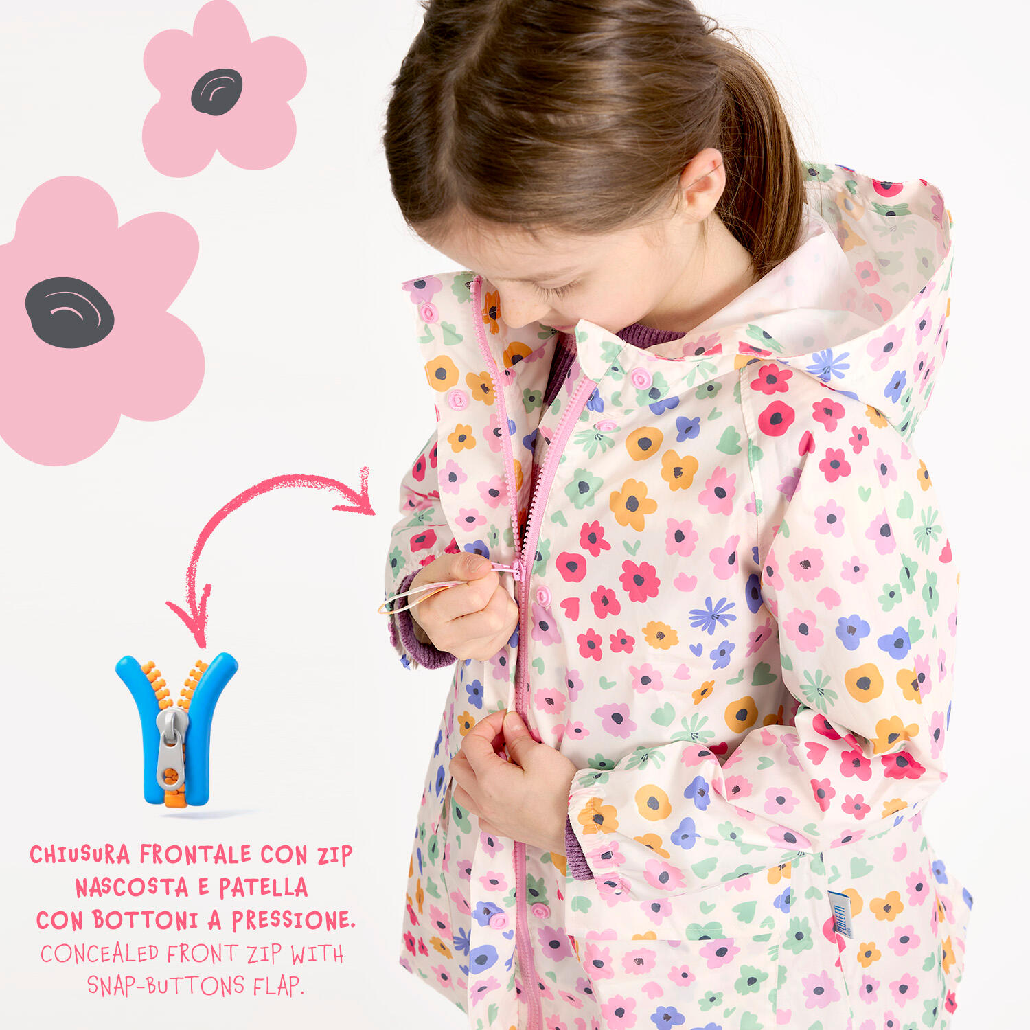 Trench Impermeabile Bambina Fiori 5/7