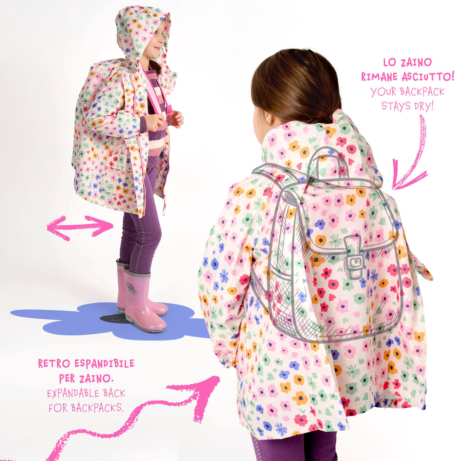 Trench Impermeabile Bambina Fiori 4/7