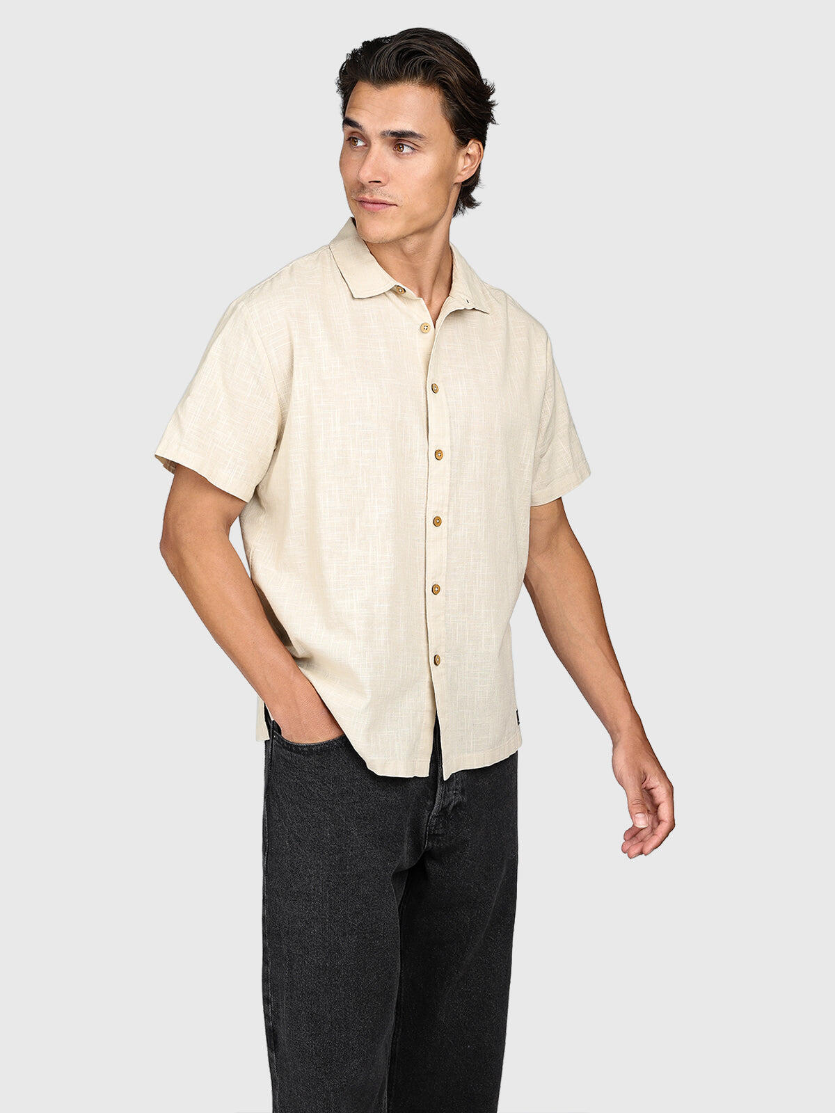 Sirrak Heren Shirt Mode Button Up Short-Sleeve Regular Fit Feather Grey 4/7