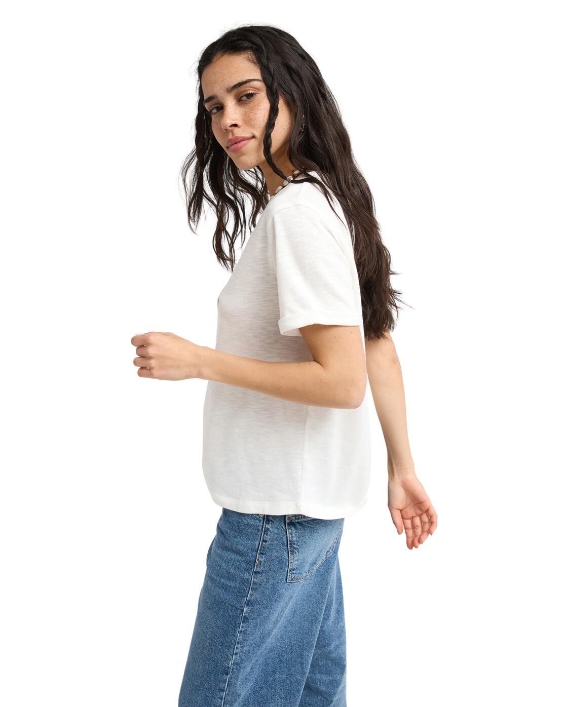 T-Shirt OCEANWAVE REGULAR SLUB Weiss Dames 3/4