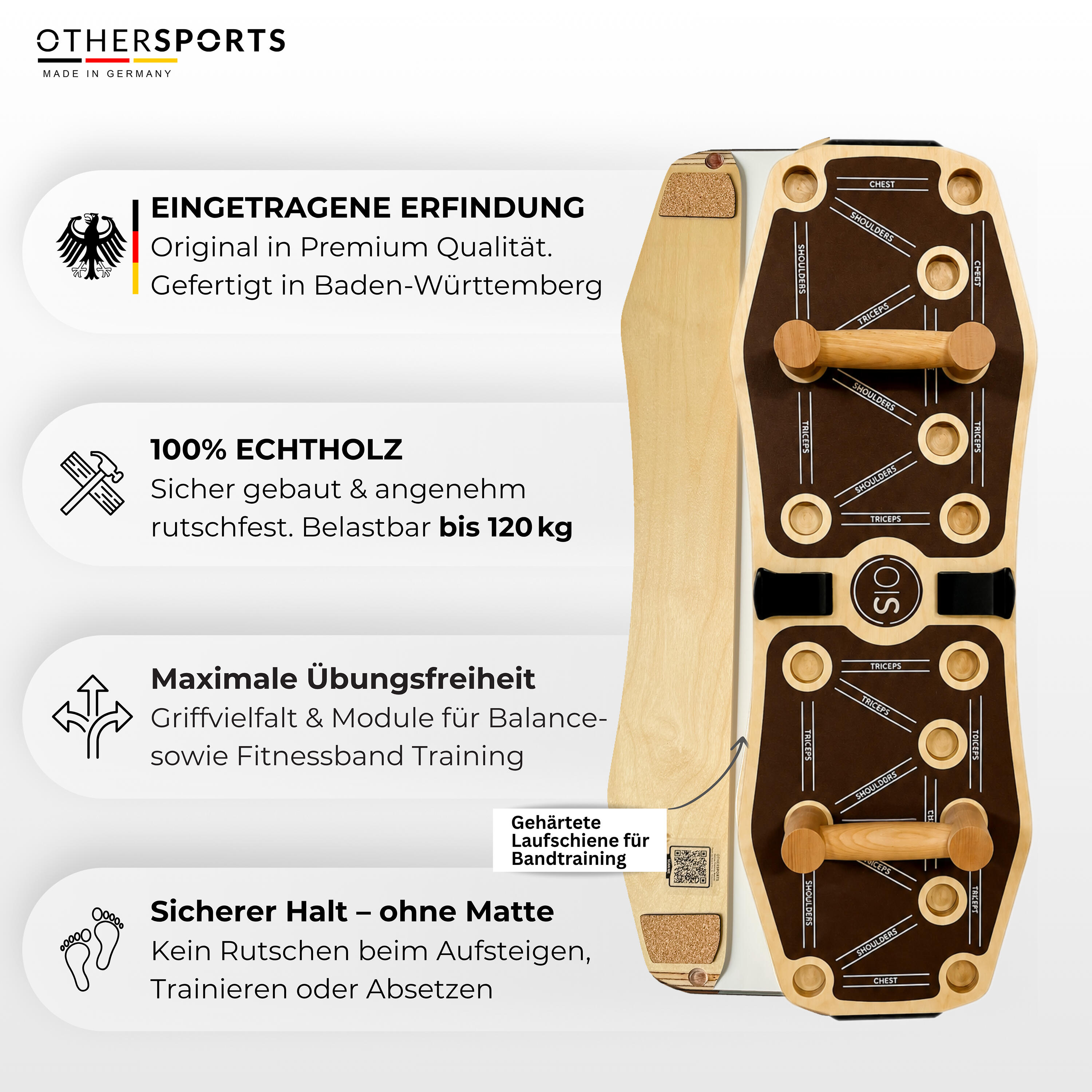 Sportboard  4 Core - Fitness Balance Board (Braun) mit Korkrolle und Fitnessband 6/8