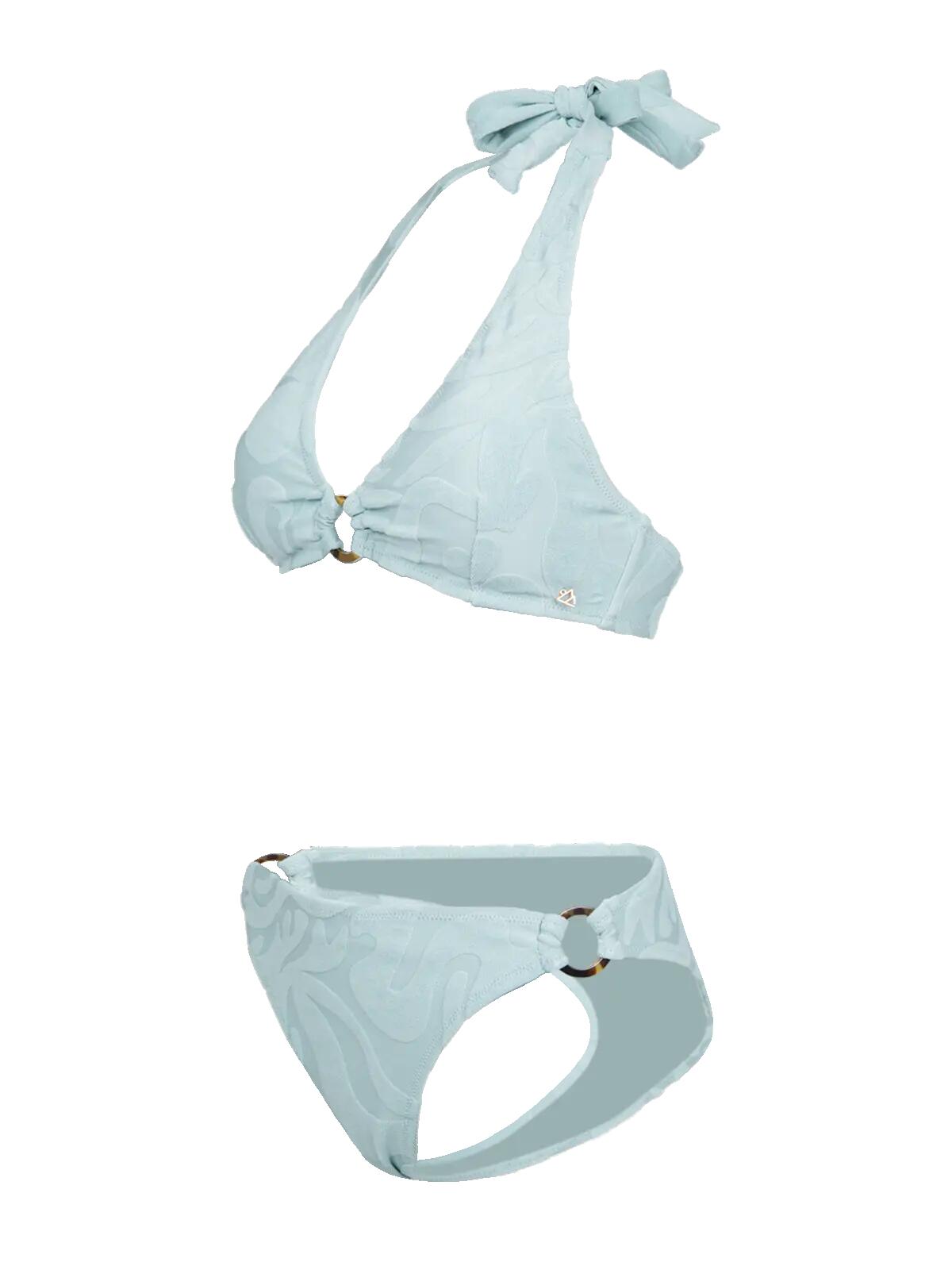 Hollymai-Jacquard Dames Bikini Set Watersport Halter Style Aqua Grey 3/7