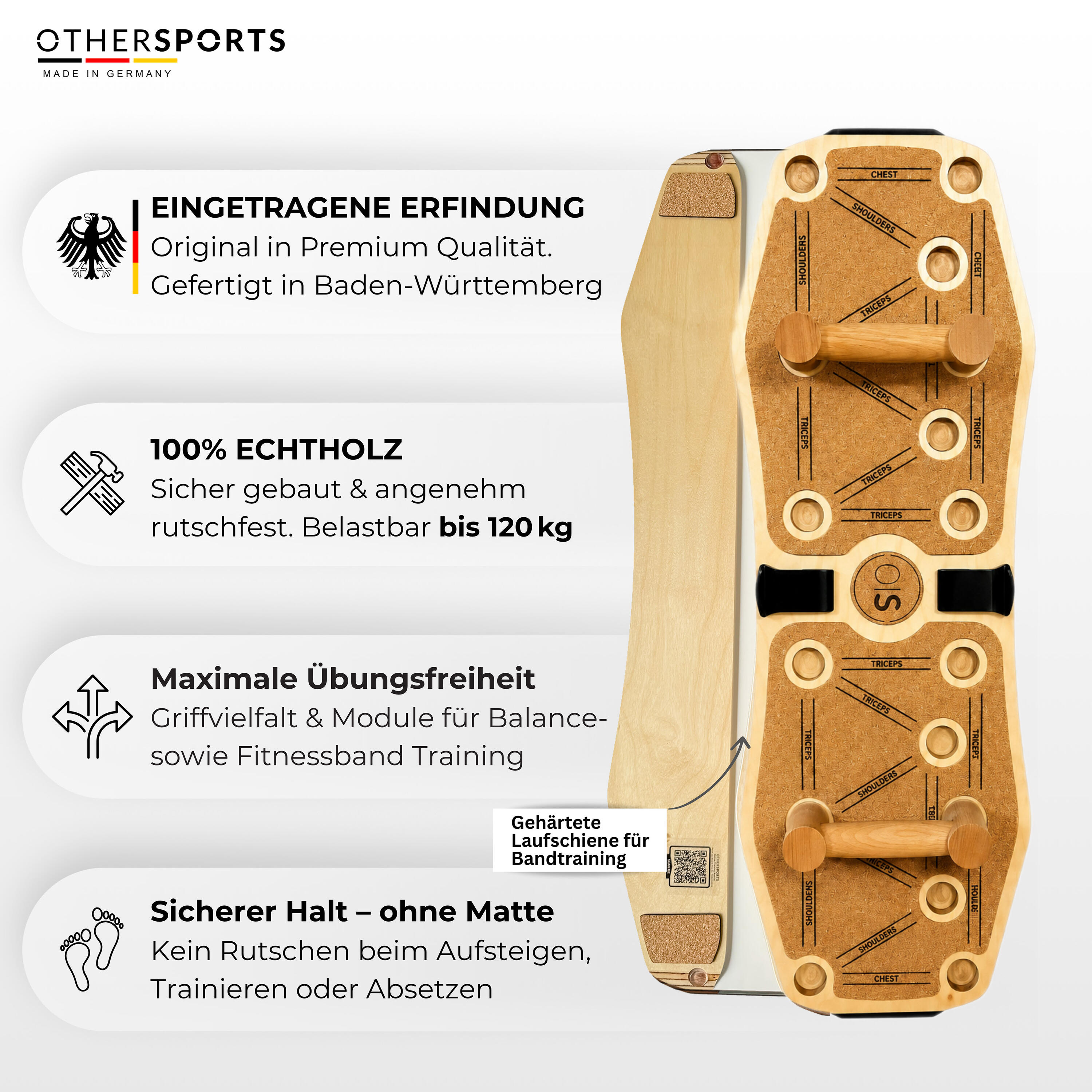 Sportboard 4 Resistance - Balance Board (Kork) mit Fitness Bar & Fitnessbändern 6/8