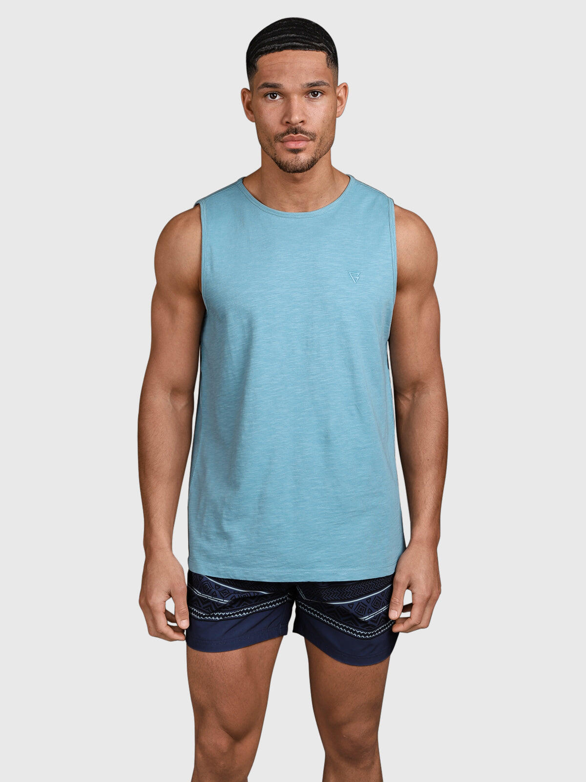 Malaku-Slub Heren Singlet Mode Ademend Regular Fit Adriatic Blue 4/7