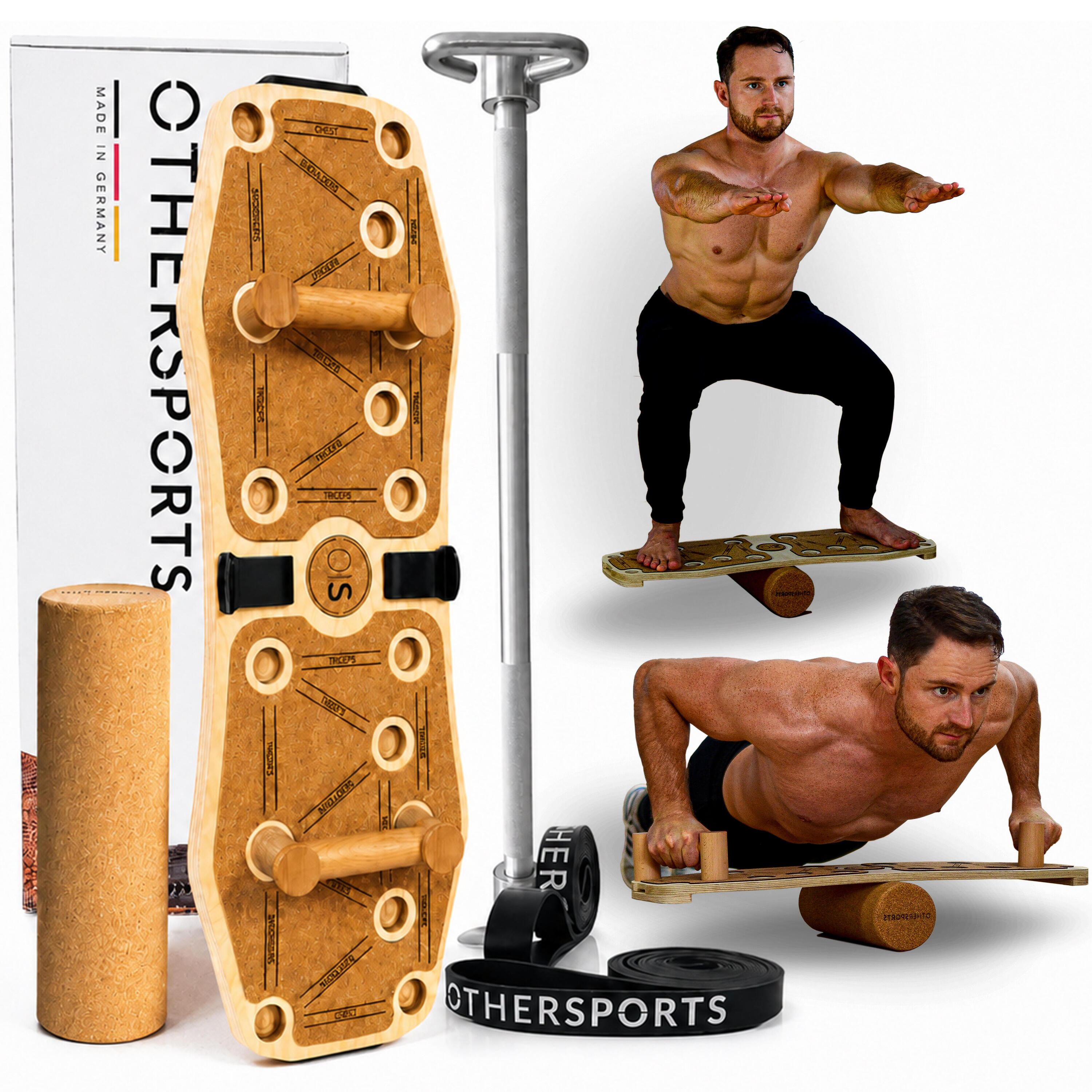 Sportboard 4 Resistance - Balance Board (Kork) mit Fitness Bar & Fitnessbändern 1/8