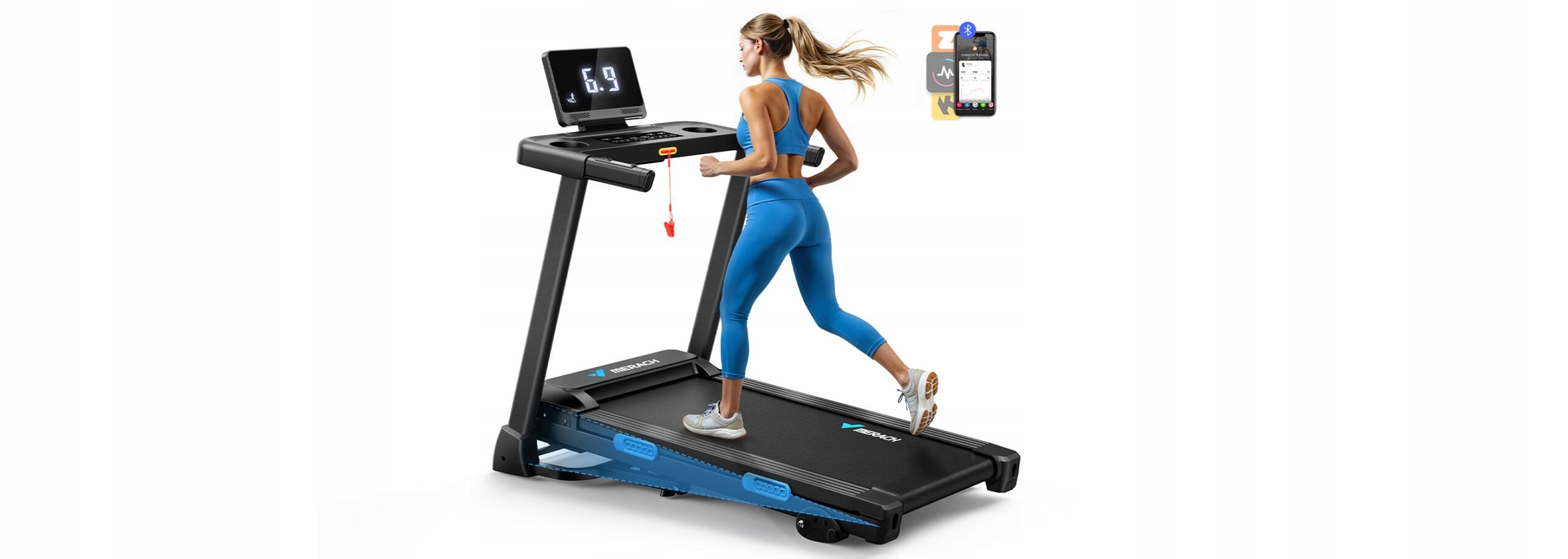 Tapis de course pliable MERACH 2,5 CV, jusqu’à 12 km/h, inclinaison 3 niveaux. 2/7