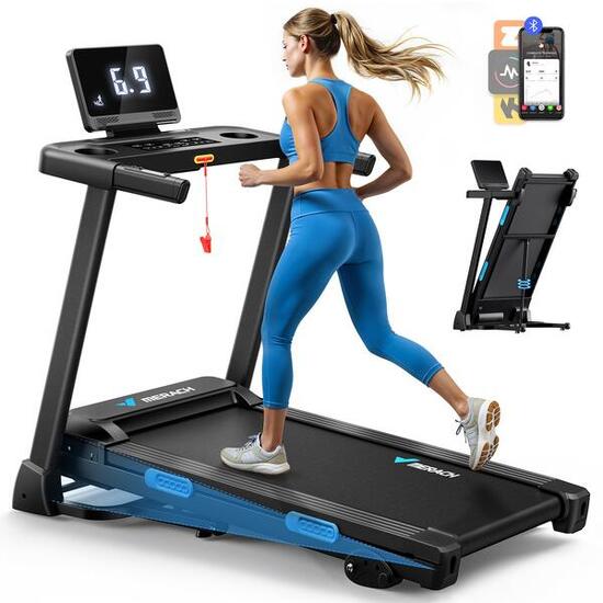 Tapis de course pliable MERACH 2,5 CV, jusqu’à 12 km/h, inclinaison 3 niveaux.
