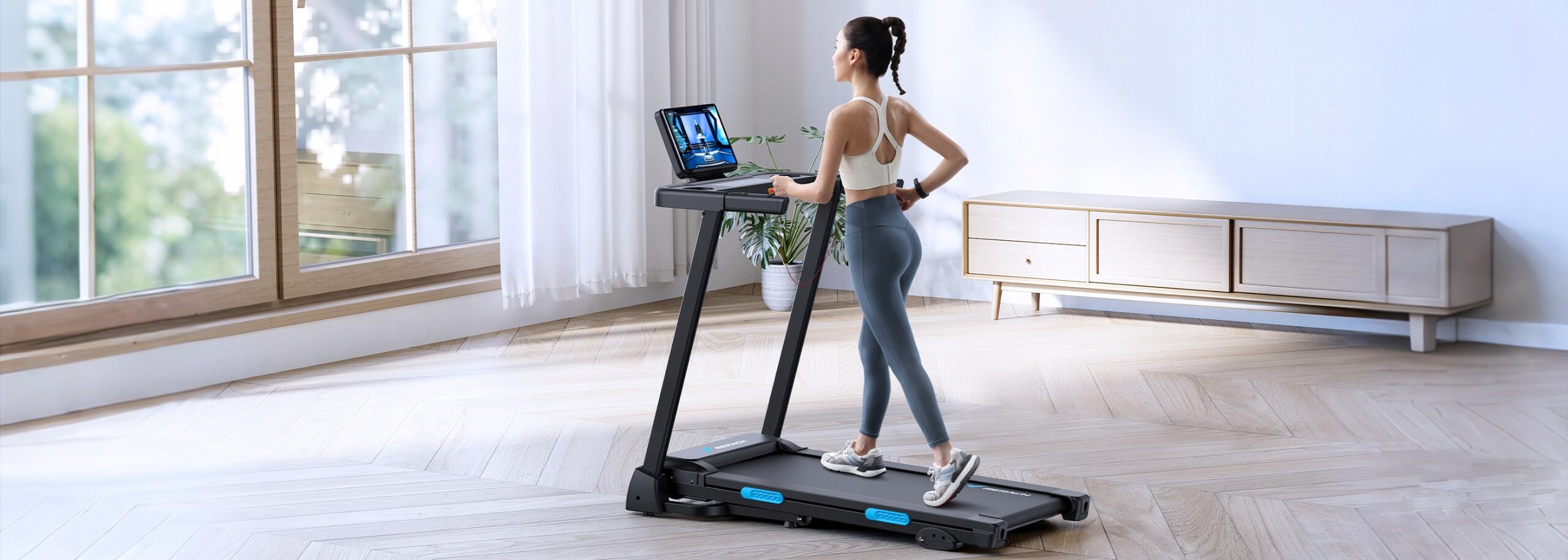 Tapis de course pliable MERACH 2,5 CV, jusqu’à 12 km/h, inclinaison 3 niveaux. 6/7