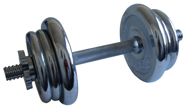 ACRA Jednoruční nakládací činka chromová 15 kg, kotouče 25 mm