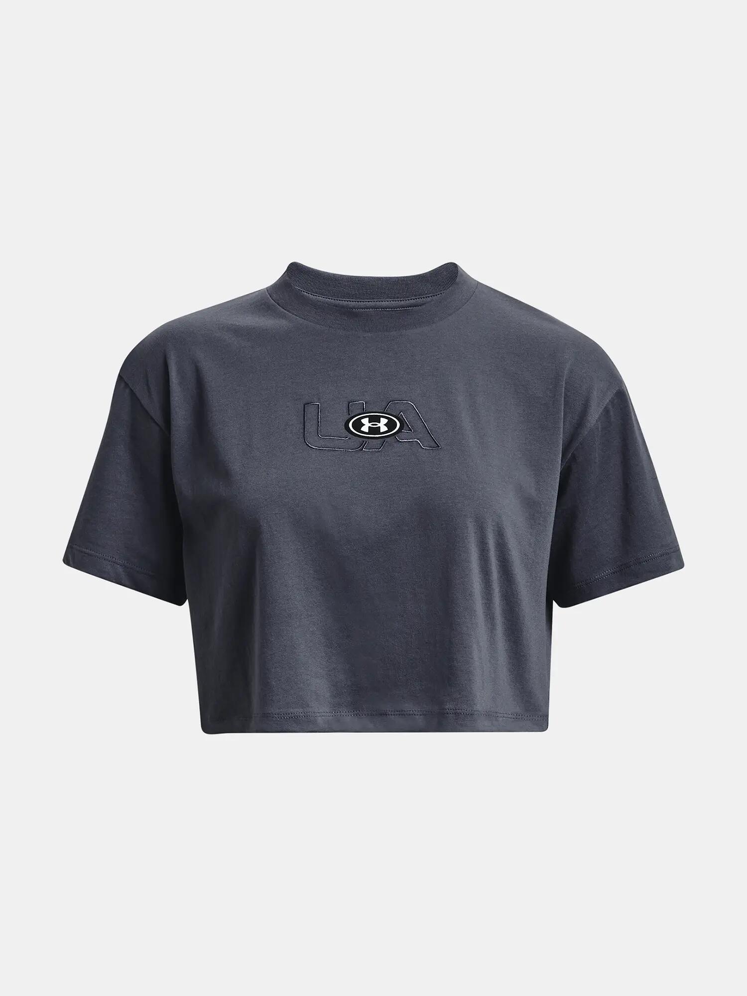 UA W BRANDED LOGO CROP SS 6/7