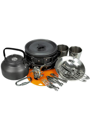 Camping Kochgeschirr, Teller, Becher und Besteck Set | Wander Geschirr Set