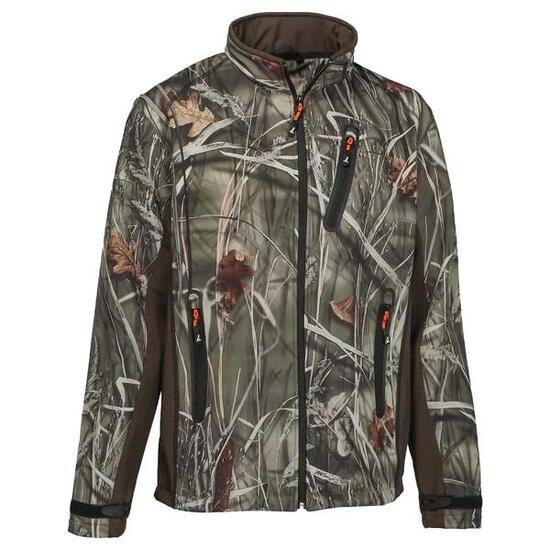 Blouson chasse softshell 4 poches polyester camo kaki S à 3XL