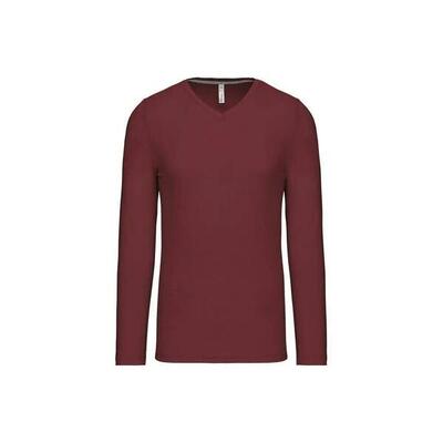 T-shirt kariban col v met lange mouwen