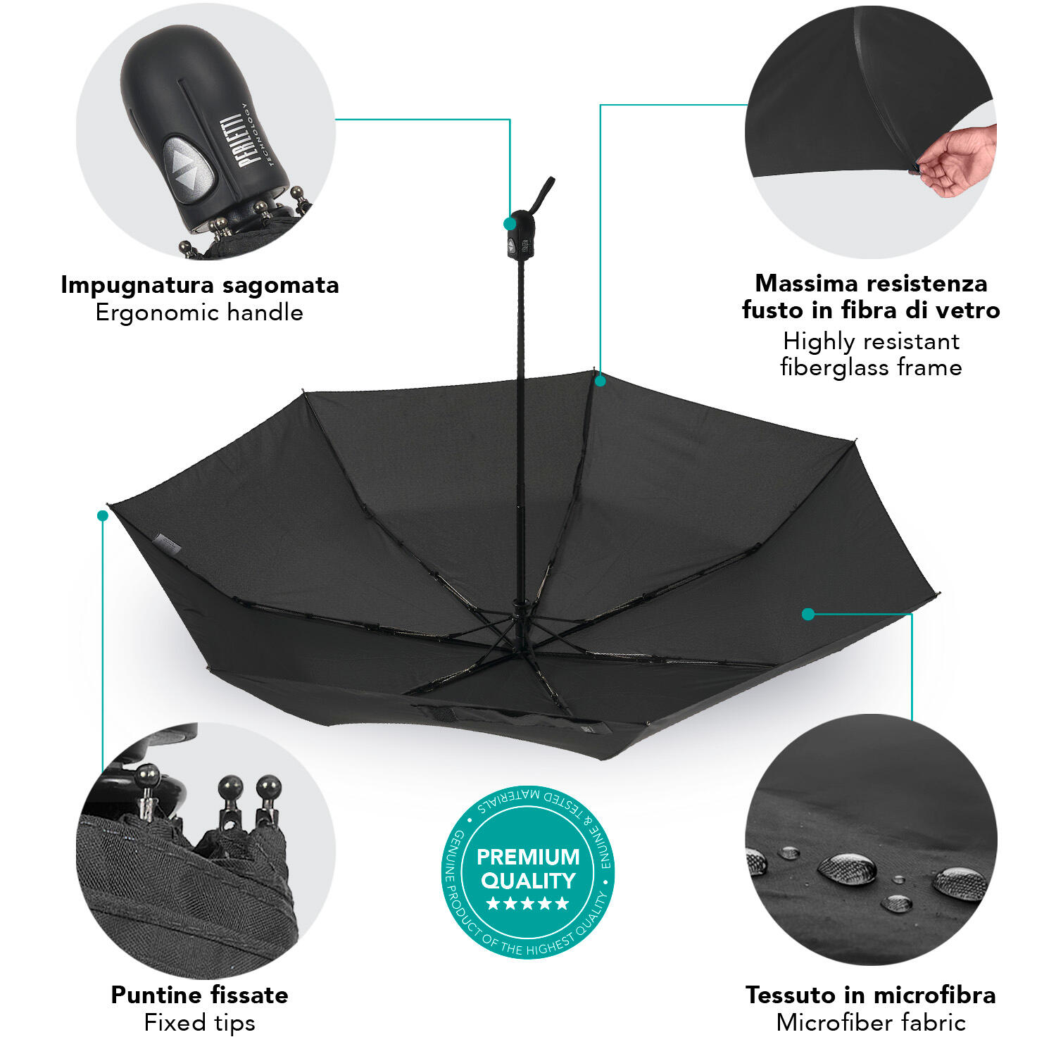 Ombrello Nero Extra Compatto 6/7