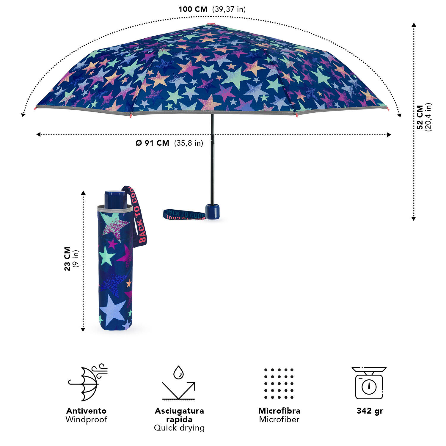 Ombrello Mini con Stelle Multicolore 2/7