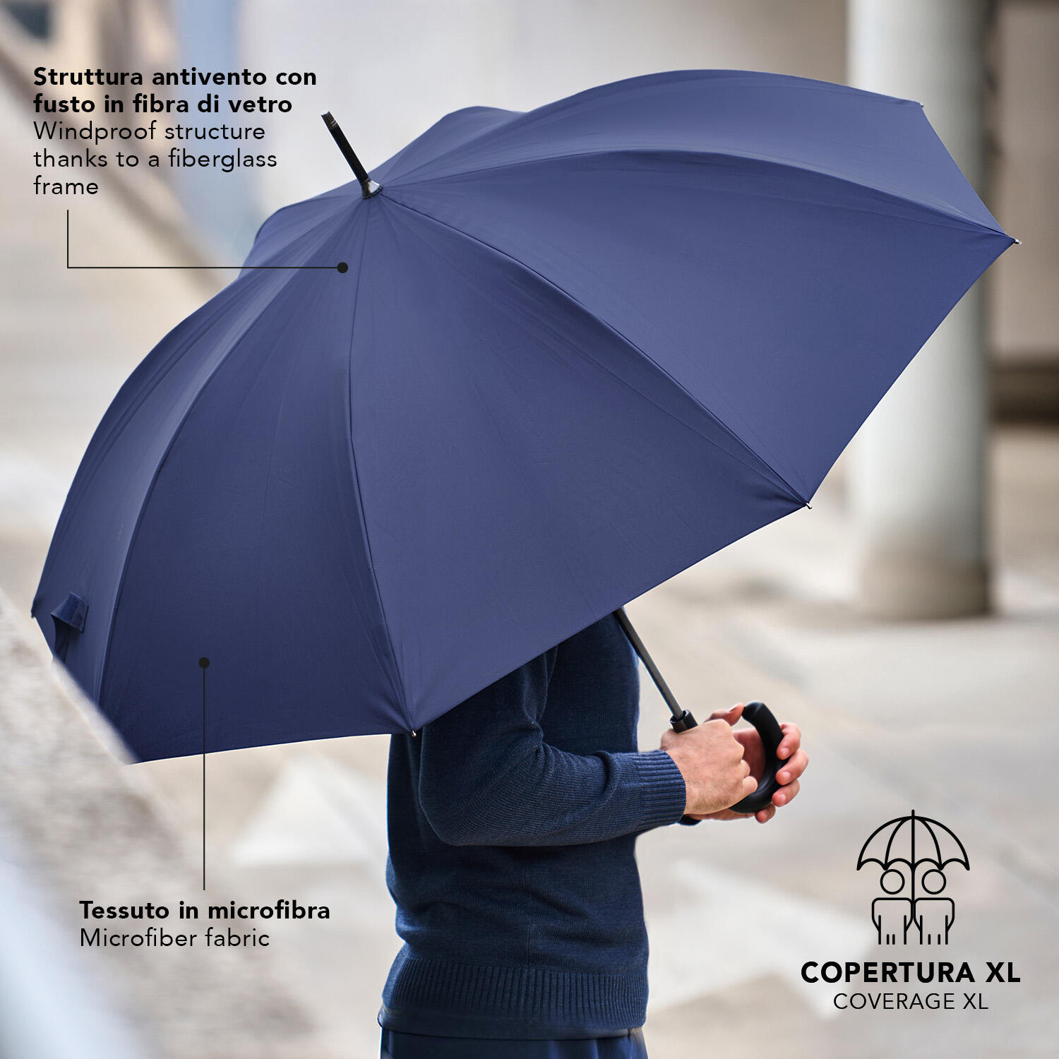 Ombrello Bordo Catarifrangente Manico Curvo 7/7