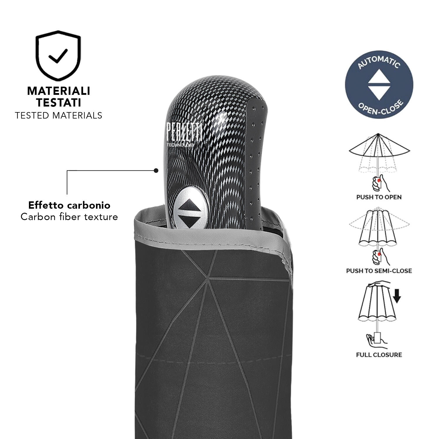 Ombrello Nero Bordo Catarifrangente Apri e Chiudi Automatico 6/7