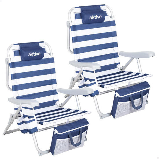 Lot de 2 chaises de plage multipositions moyennes (48x58x80 cm), style marin