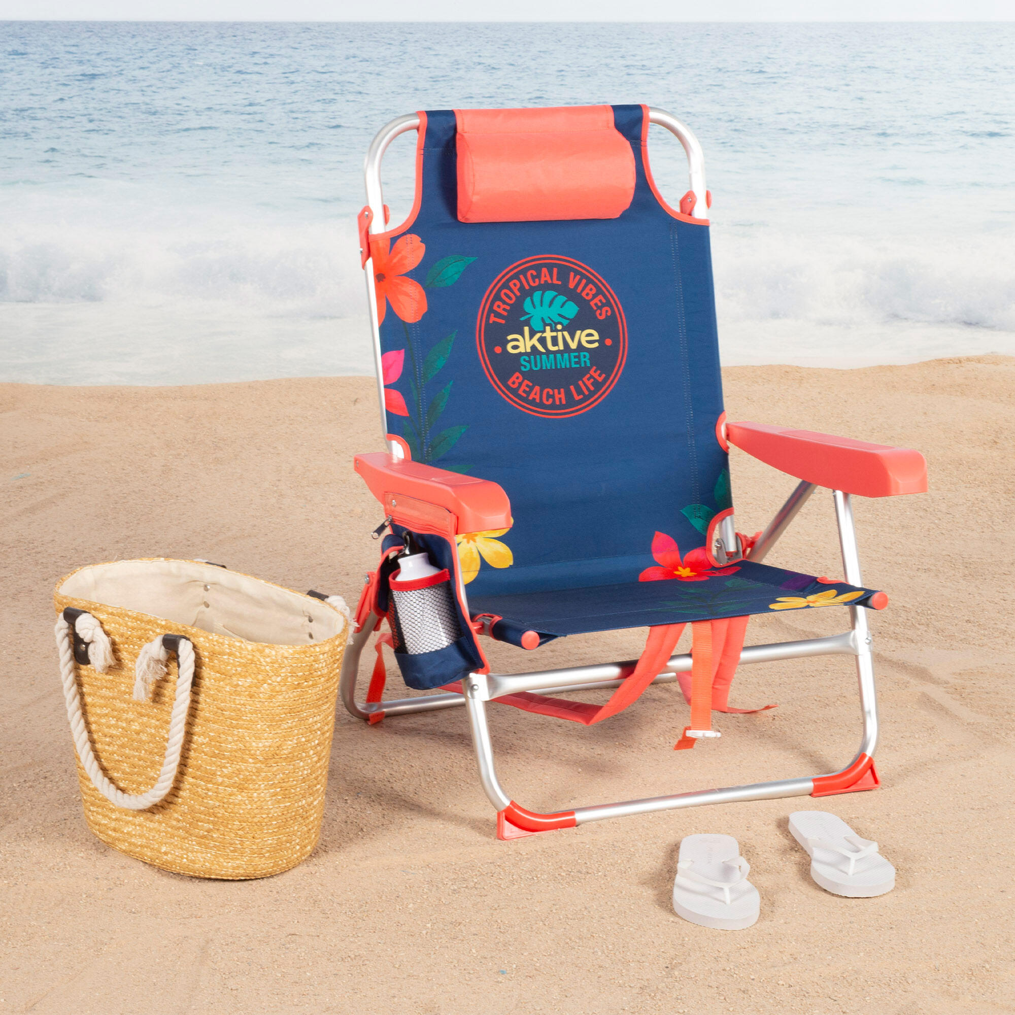 Lot de 2 chaises de plage multipositions moyennes (50x54x80 cm) à motifs floraux 2/7