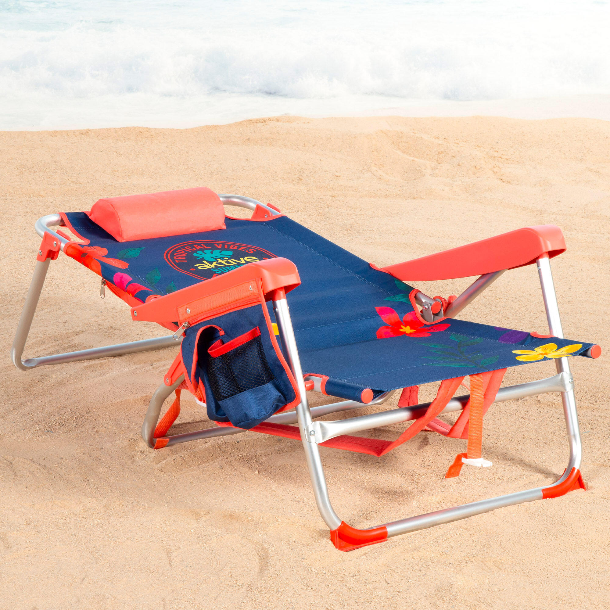 Lot de 2 chaises de plage multipositions moyennes (50x54x80 cm) à motifs floraux 5/7