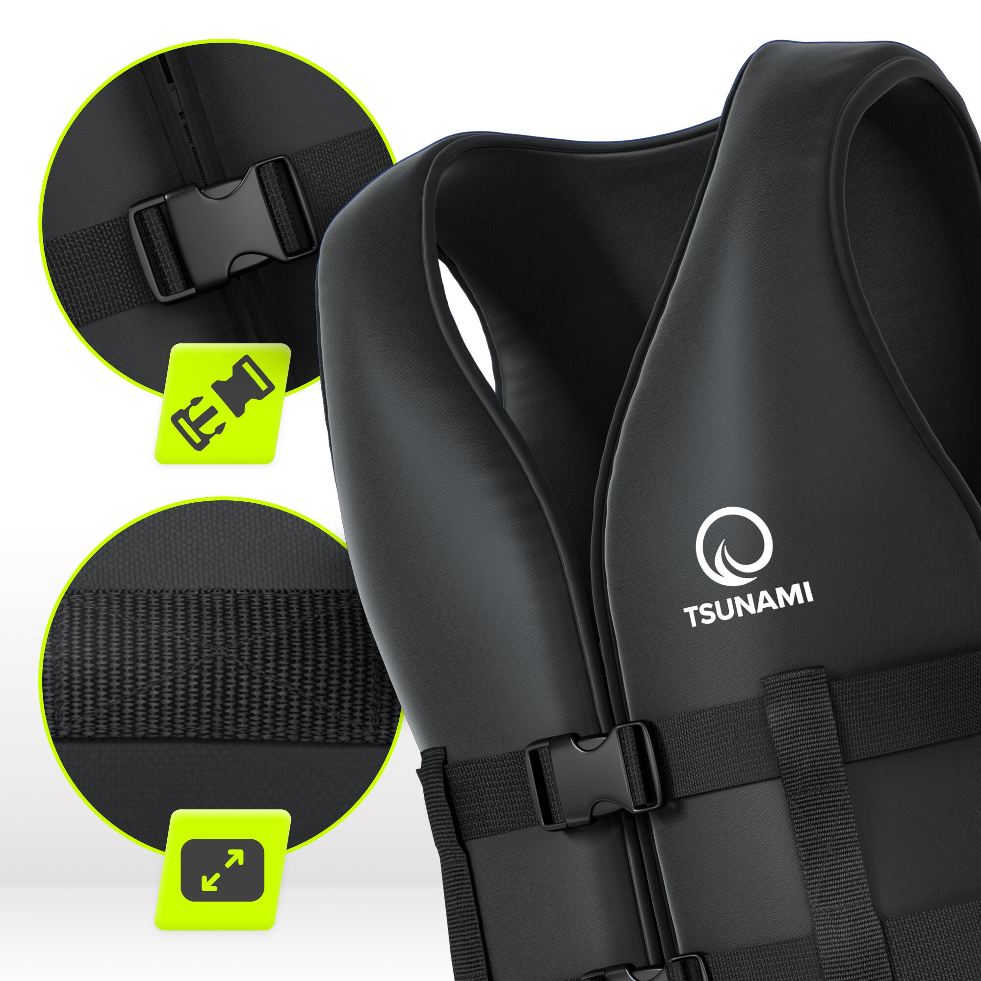 Giubbotto aiuto galleggiamento SUP asciugatura rapida TSUNAMI nero XL 7/7