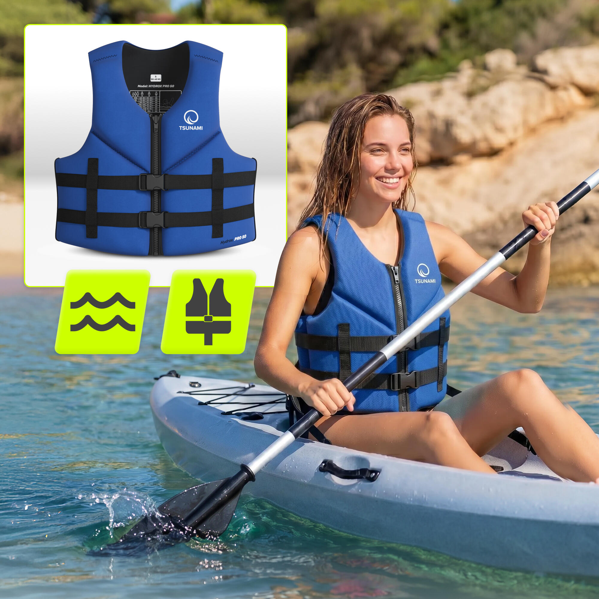 Giubbotto aiuto galleggiamento SUP neoprene TSUNAMI blu navy XXL 3/7
