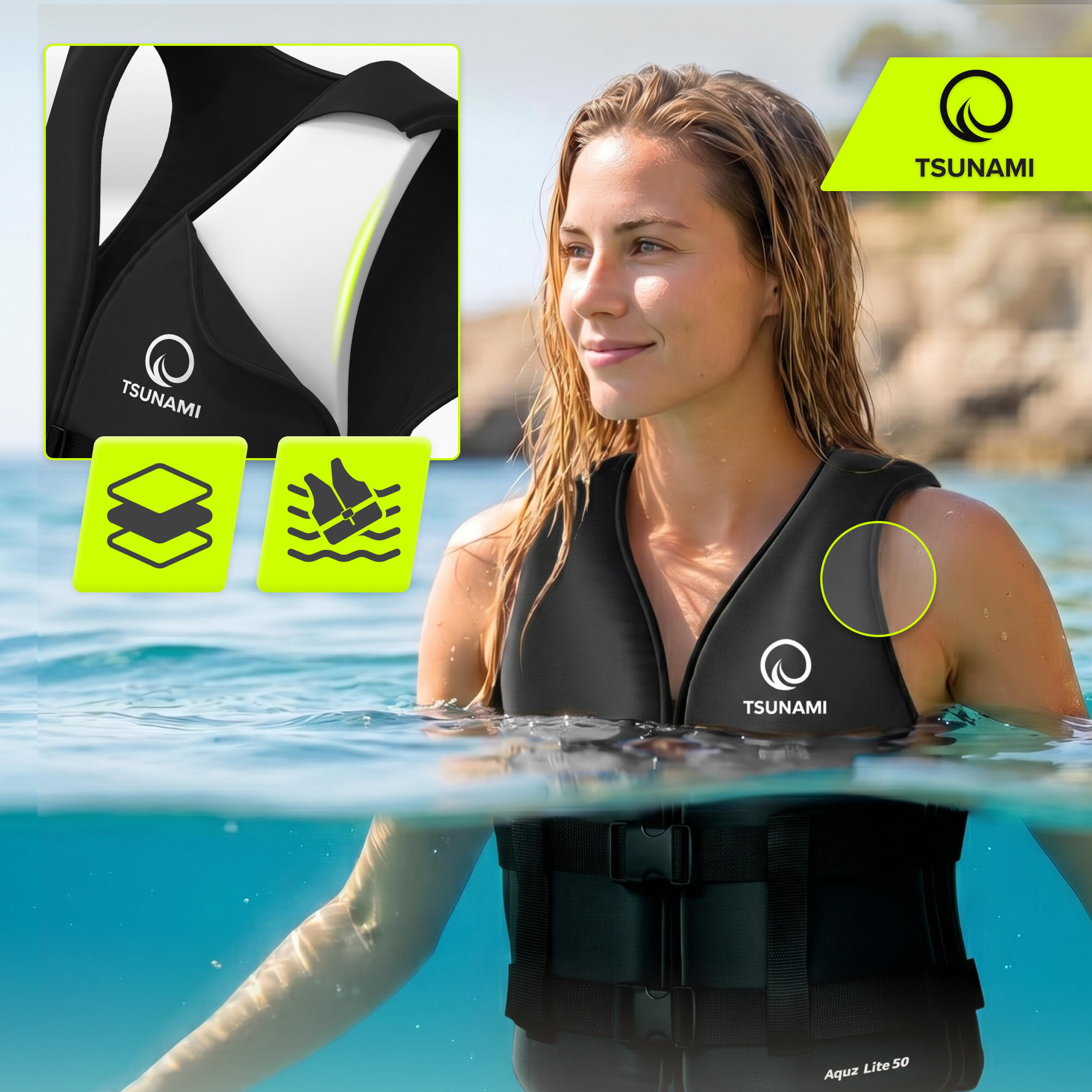 Giubbotto aiuto galleggiamento SUP asciugatura rapida TSUNAMI nero XL 4/7