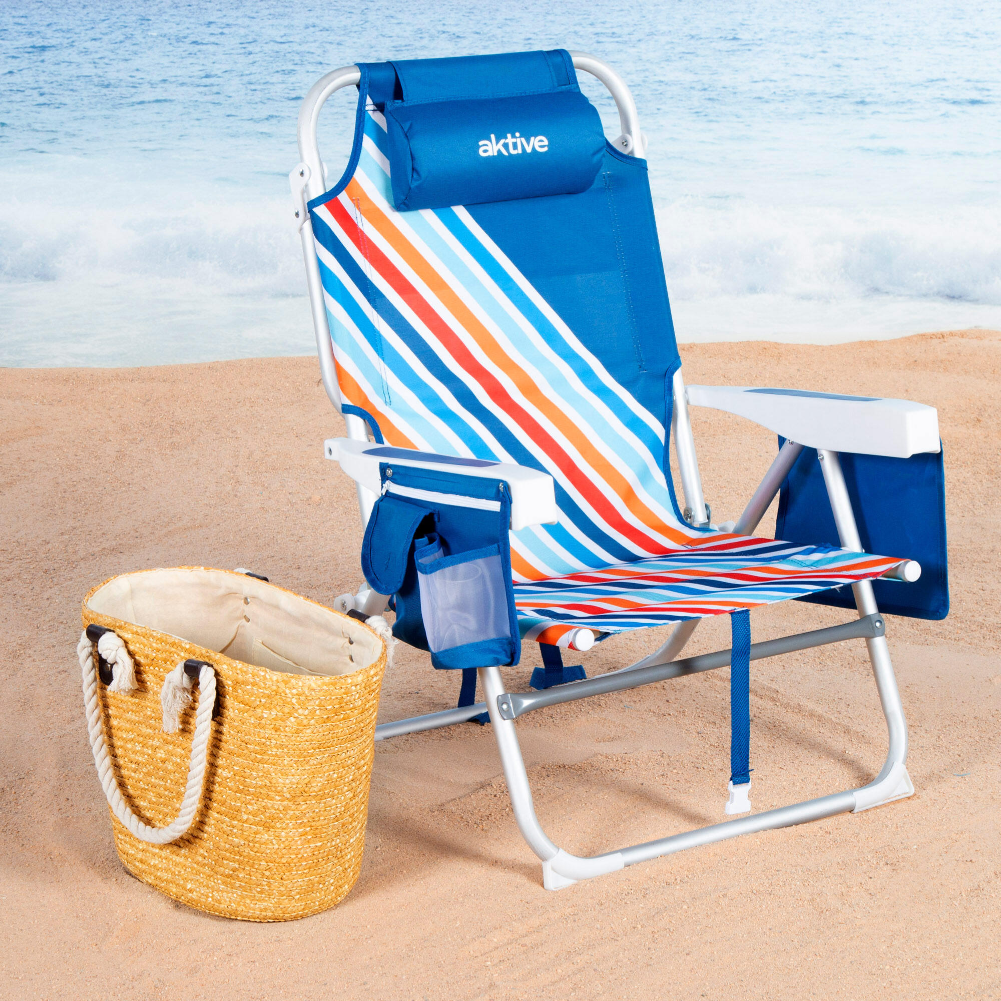 Set van 2 middelgrote, verstelbare strandstoelen 50x55x80 cm, meerkleurig 2/7
