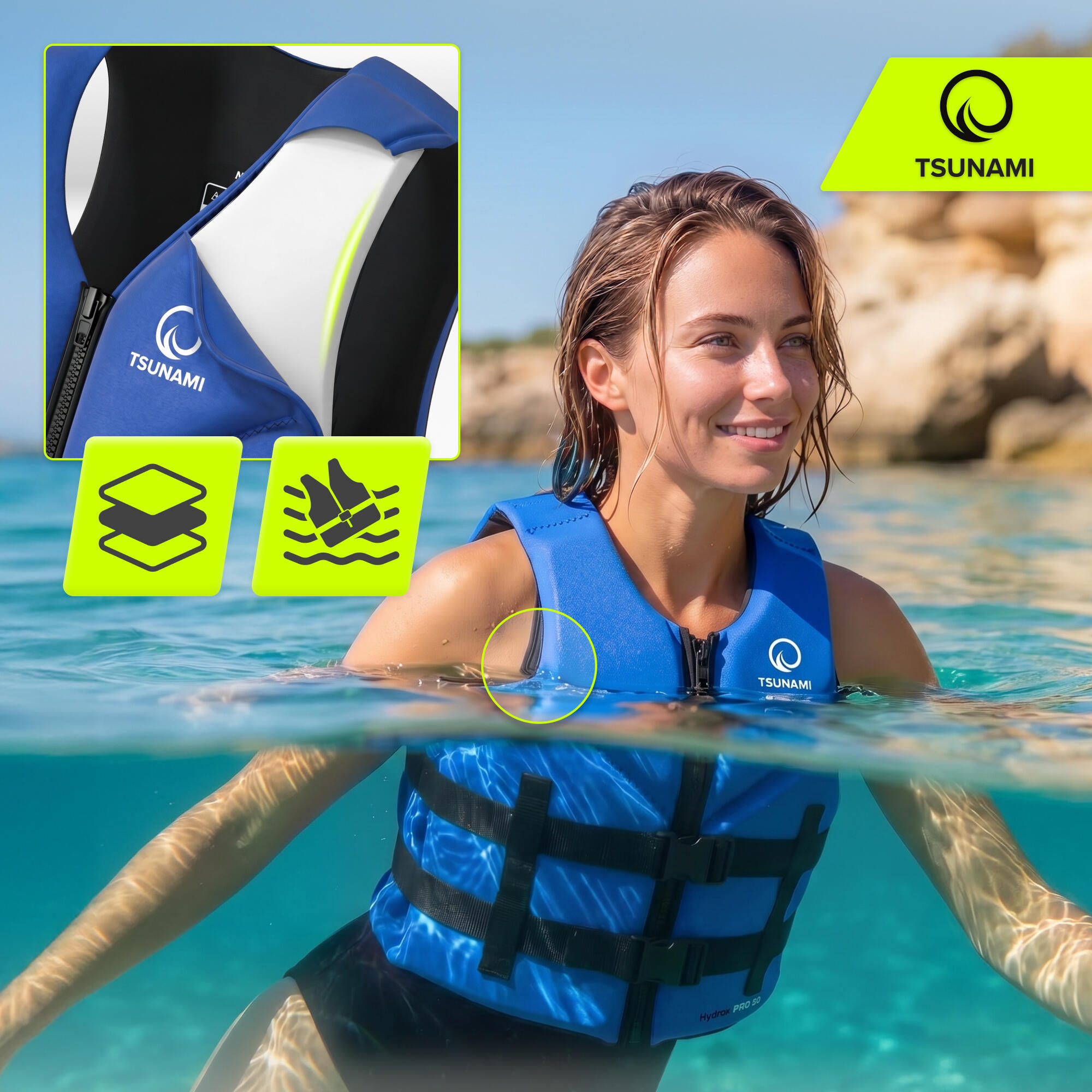 Giubbotto aiuto galleggiamento SUP neoprene TSUNAMI blu navy XXL 4/7