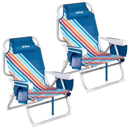 Set van 2 middelgrote, verstelbare strandstoelen 50x55x80 cm, meerkleurig