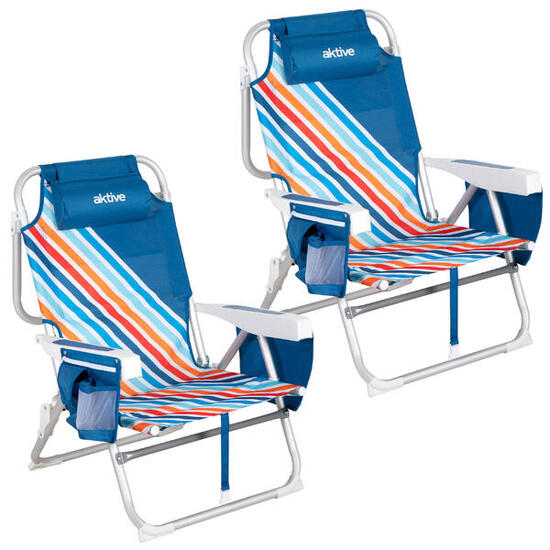 Set van 2 middelgrote, verstelbare strandstoelen 50x55x80 cm, meerkleurig
