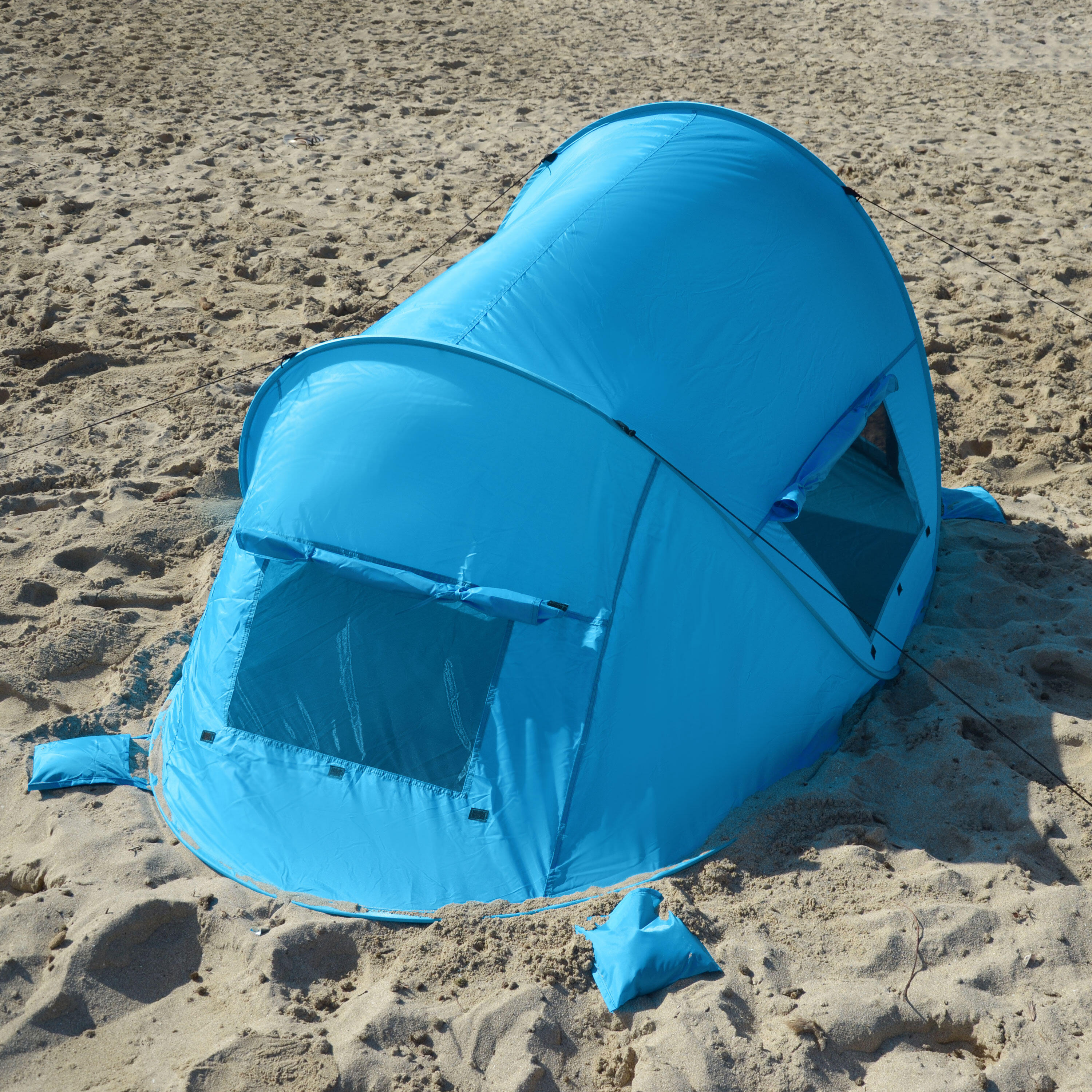 Pop Up Strandmuschel Zack Premium Family Blau - Großes Strandzelt 4/7